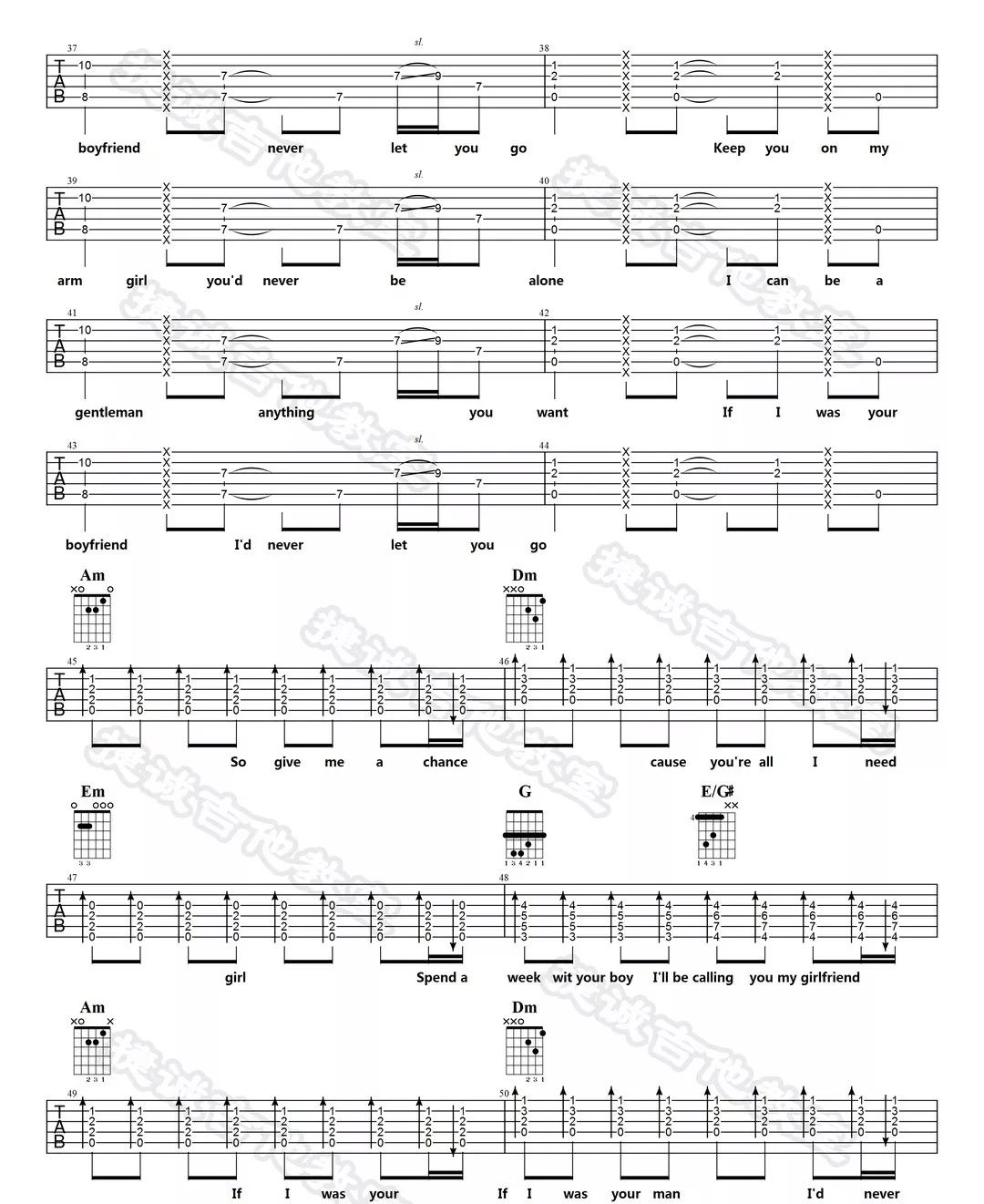 《Boyfriend吉他谱》Justin-Bieber_C调六线谱_捷诚吉他教室制谱