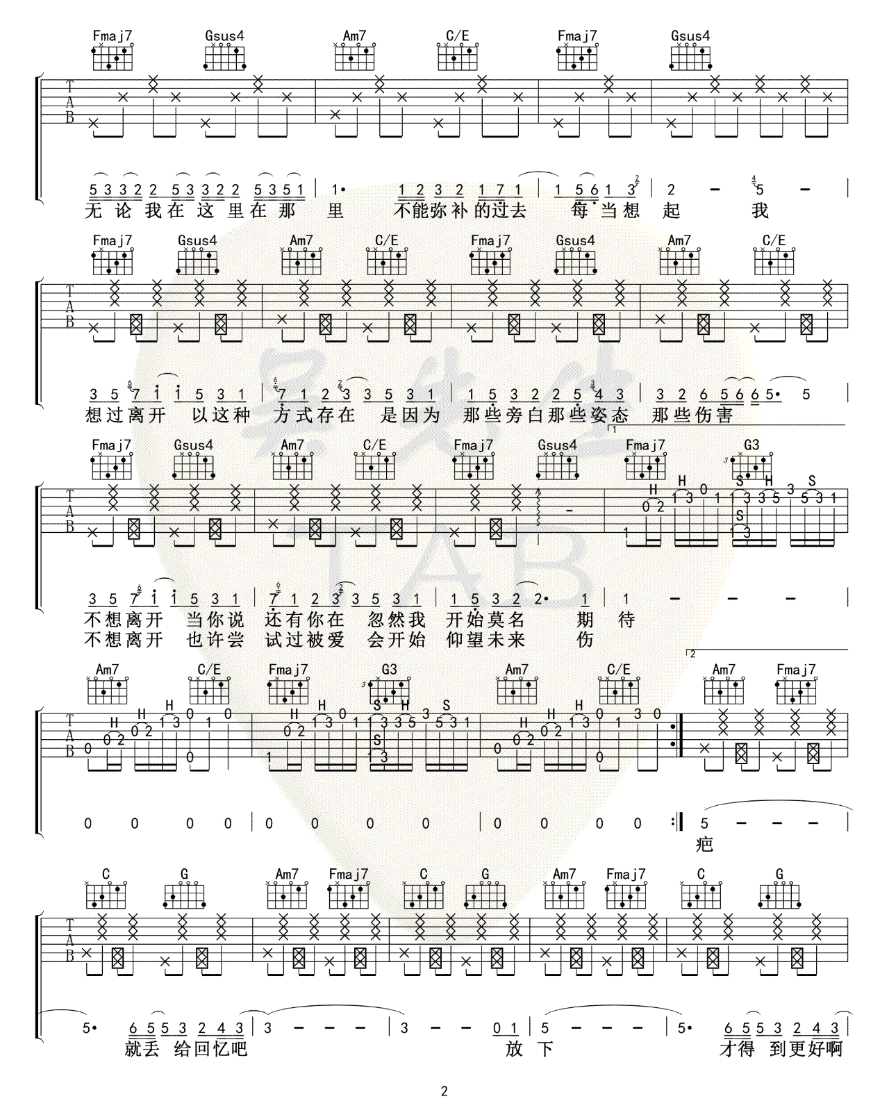 《好想爱这个世界啊吉他谱》华晨宇_C调六线谱_吴先生TAB制谱