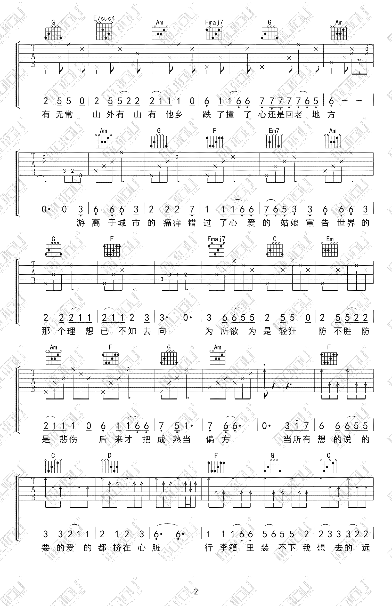 《牧马城市吉他谱》毛不易_C调六线谱_木头吉他屋制谱