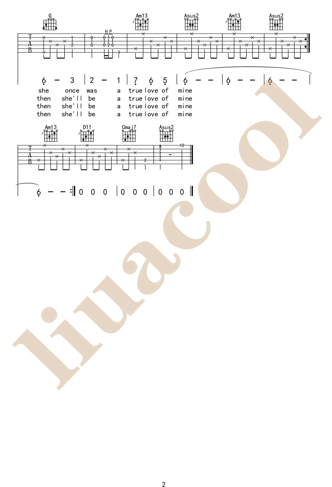 《斯卡布罗集市吉他谱》3/4拍的节奏，这首歌曲的原调为G调，这里曲谱采用了C调指法进行编配，_C调六线谱_liuacool制谱