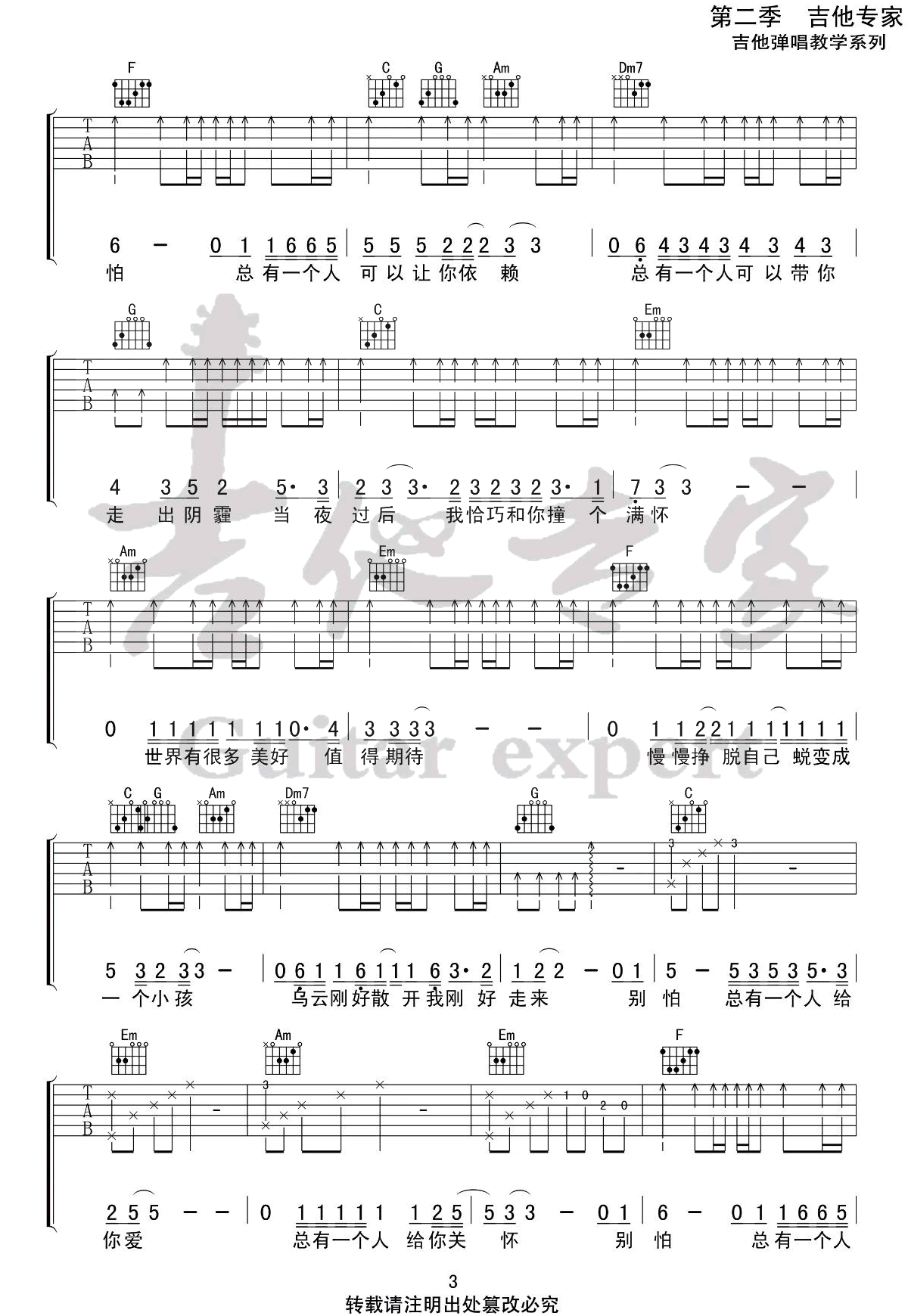 《别怕我在吉他谱》隔壁老樊_C调六线谱_吉他专家制谱