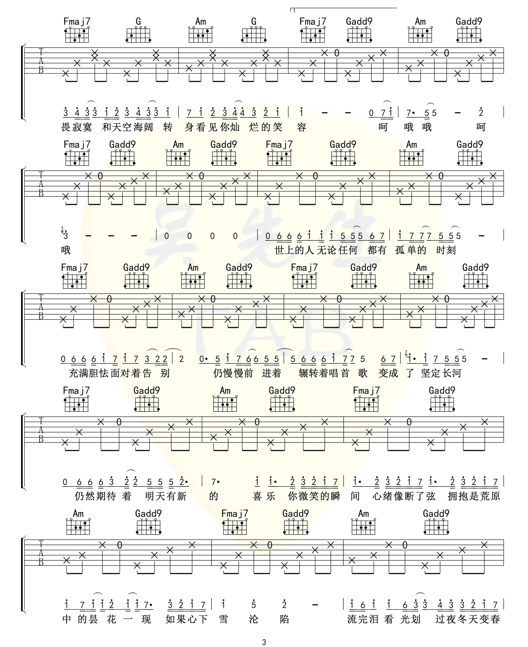 《心似烟火吉他谱》陈壹千_C调六线谱_吴先生TAB制谱