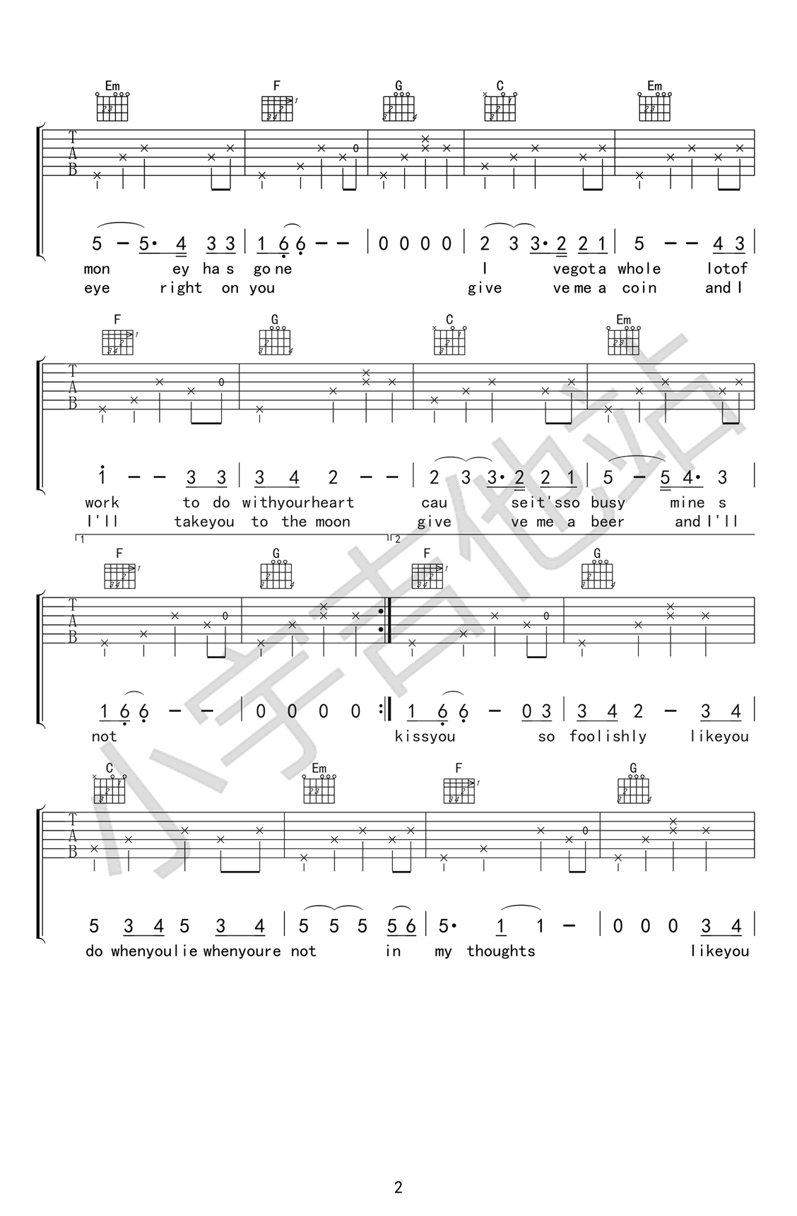 《Loving-Strangers吉他谱》Tiger_C调六线谱_小宇制谱