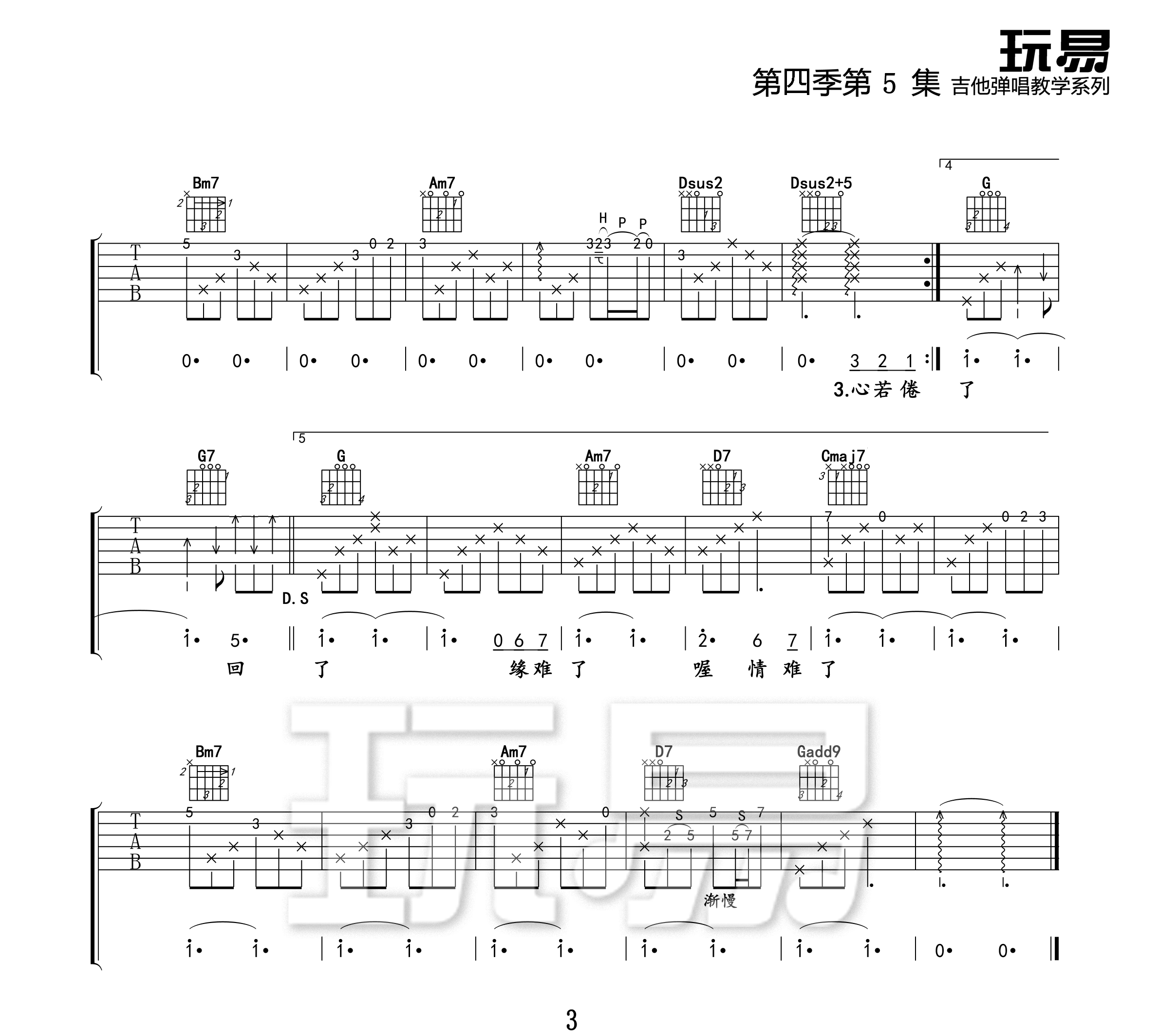 《新不了情吉他谱》萧敬腾_G调六线谱_玩易吉他制谱