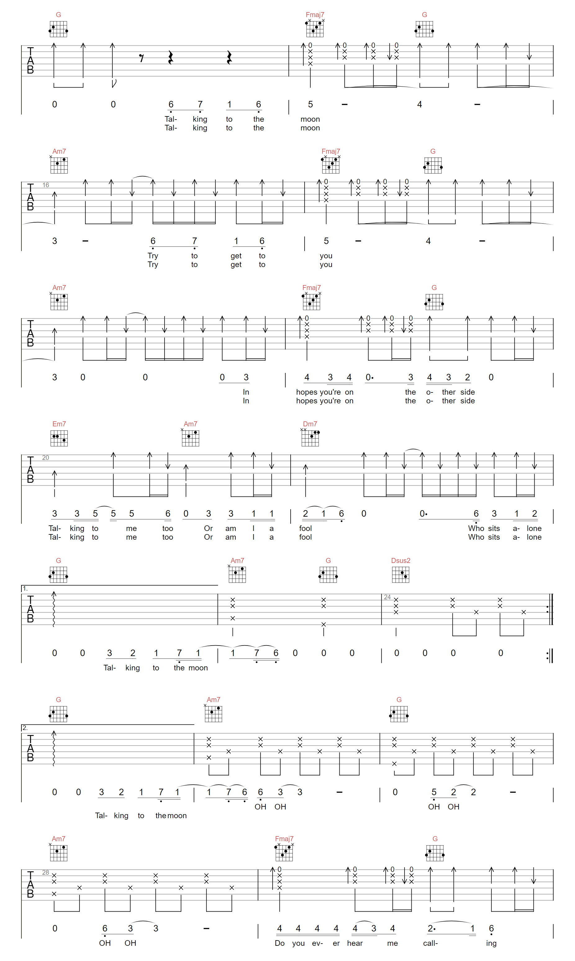 《Talking-To-The-Moon吉他谱》Bruno-Mars_C调六线谱_阿辉制谱