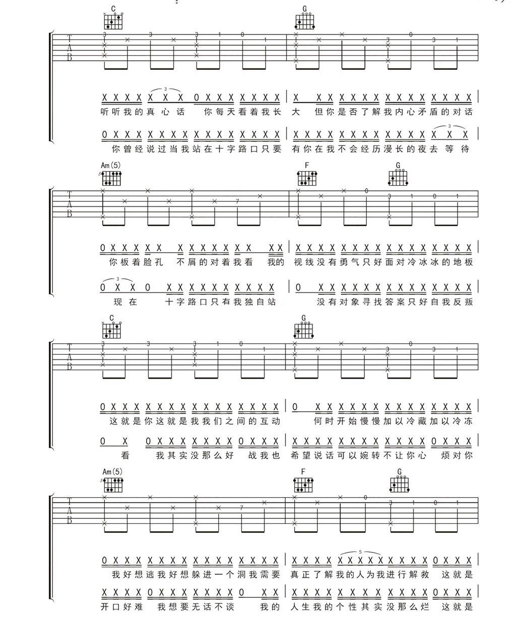 《我想更懂你吉他谱》苏星婕_C调六线谱_网络转载制谱