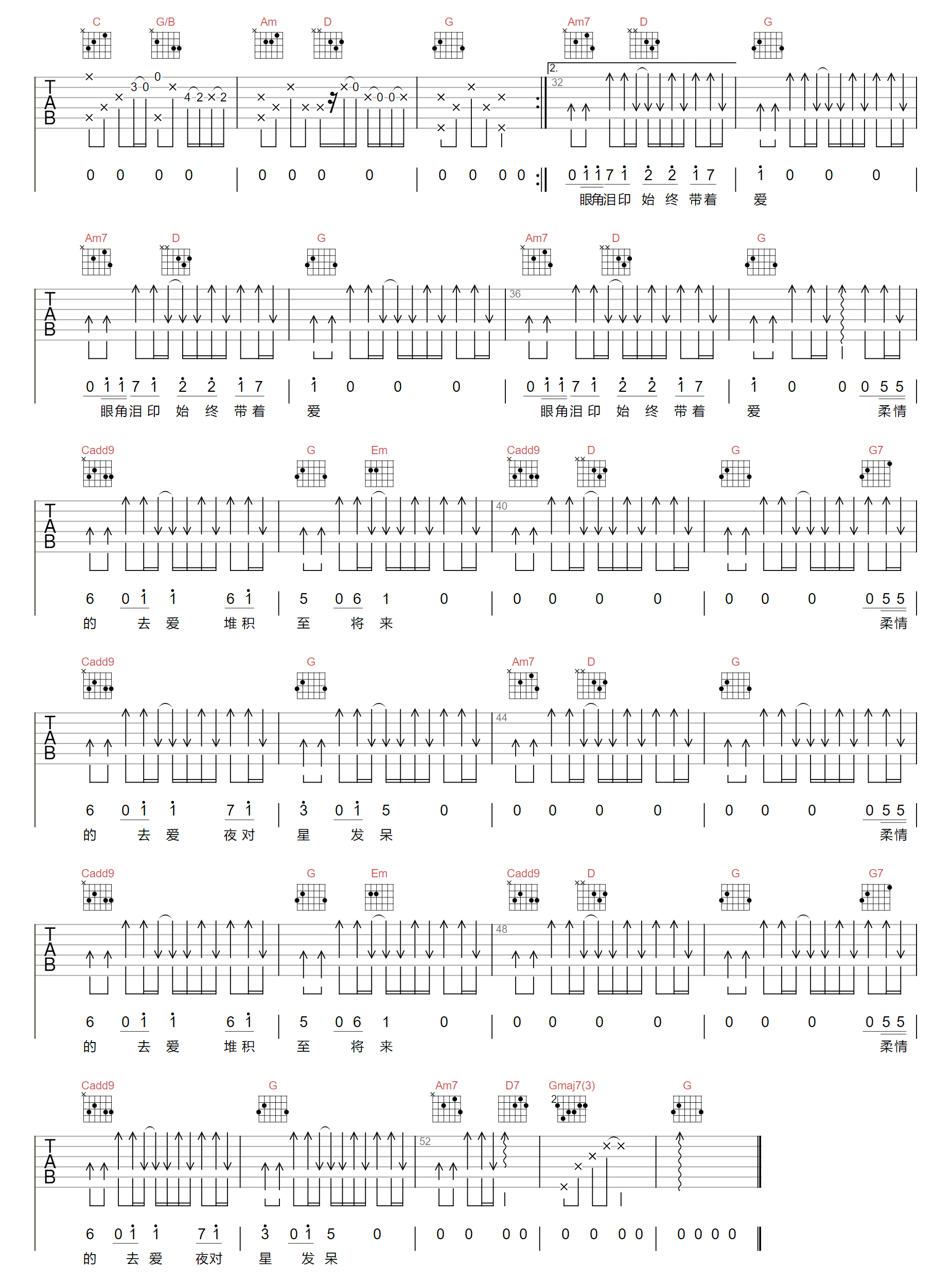 《堆积情感吉他谱》大笨_G调六线谱_登山者制谱