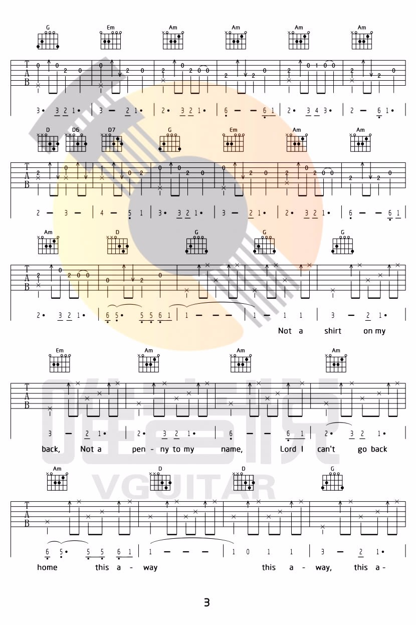 《500miles吉他谱》Five hundred miles_G调六线谱_唯音悦制谱