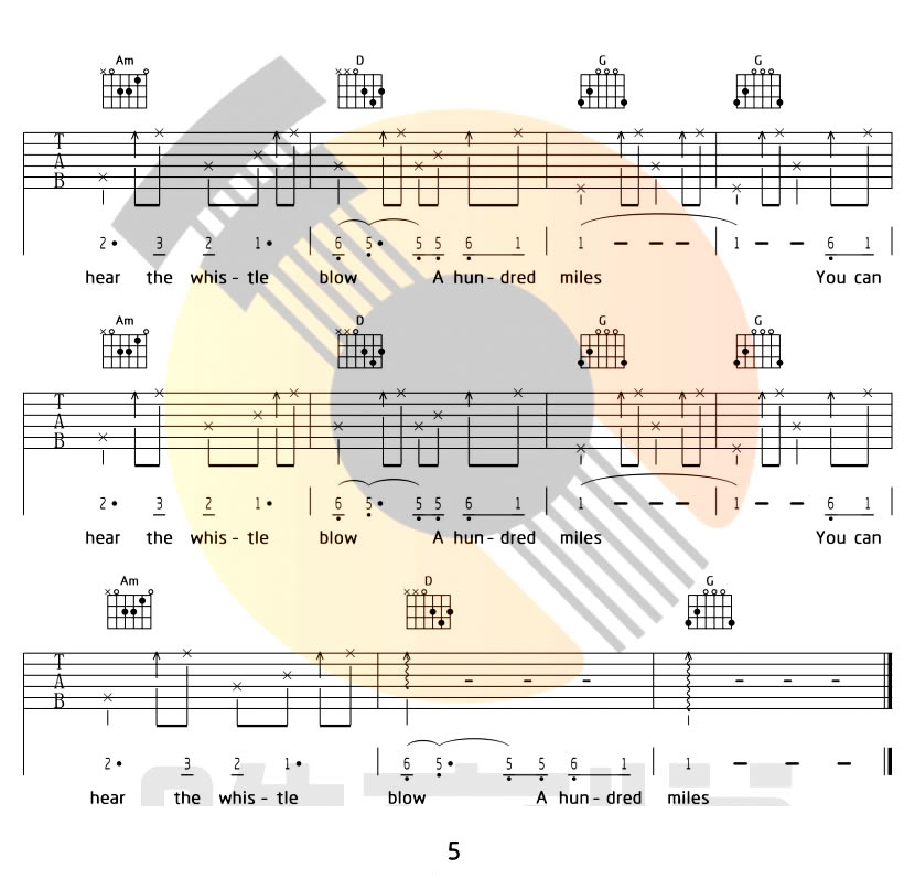 《500miles吉他谱》Five hundred miles_G调六线谱_唯音悦制谱