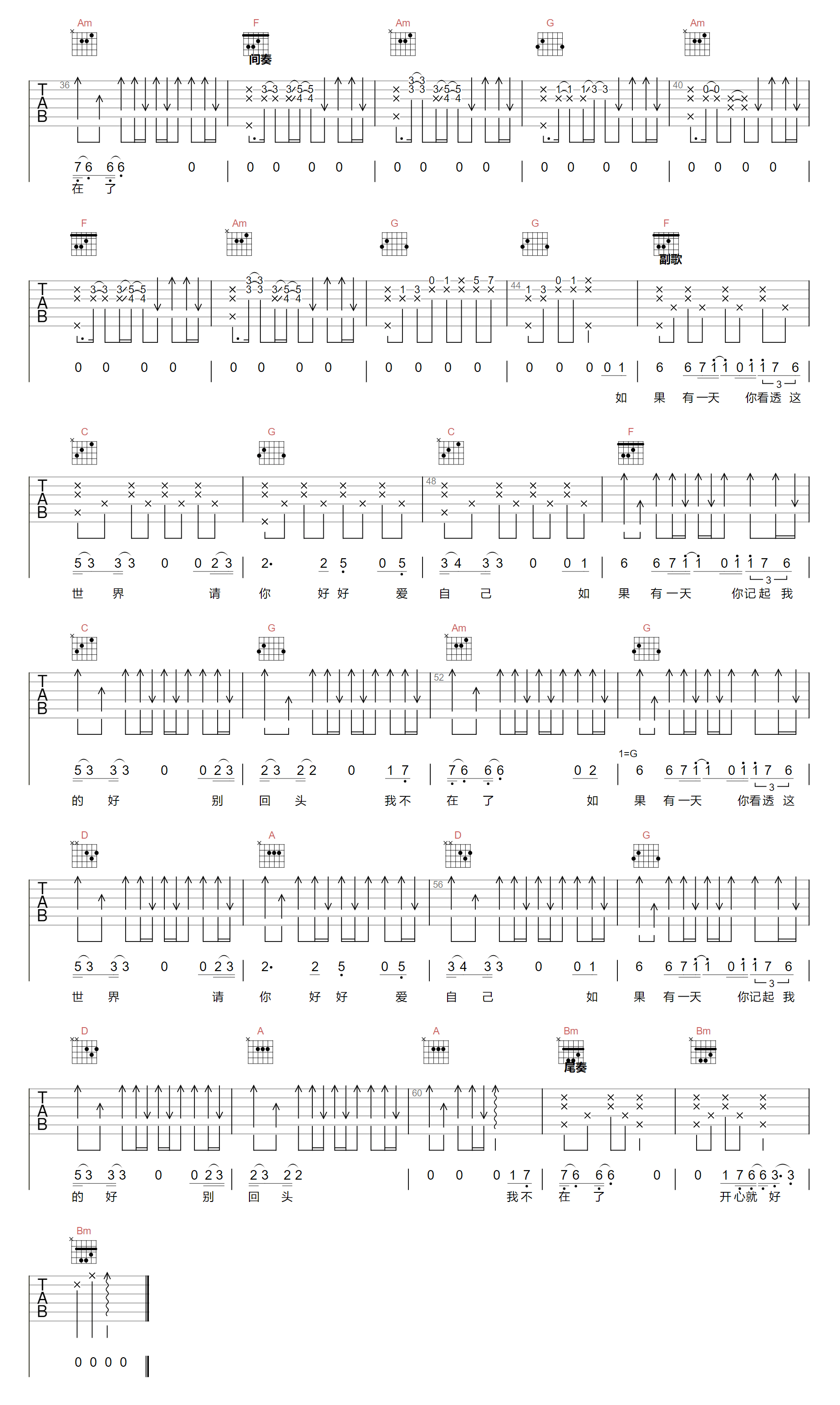 《就好吉他谱》王栎鑫_C调六线谱_两万五制谱