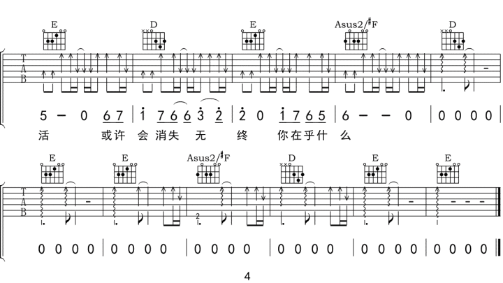 《太多吉他谱》阿冗_A调六线谱_网络转载制谱