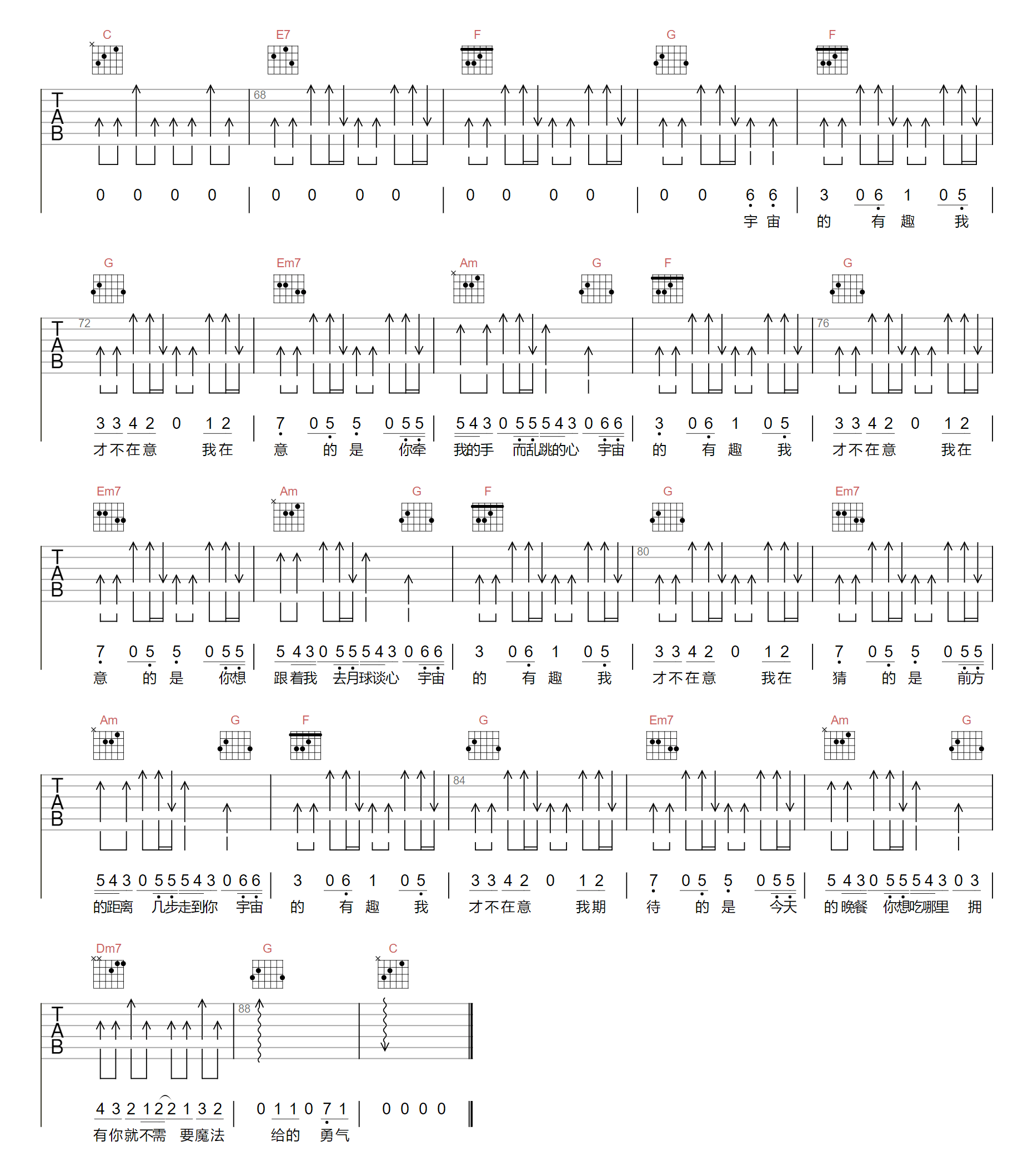 《给你一瓶魔法药水吉他谱》告五人_C调六线谱_亦落制谱