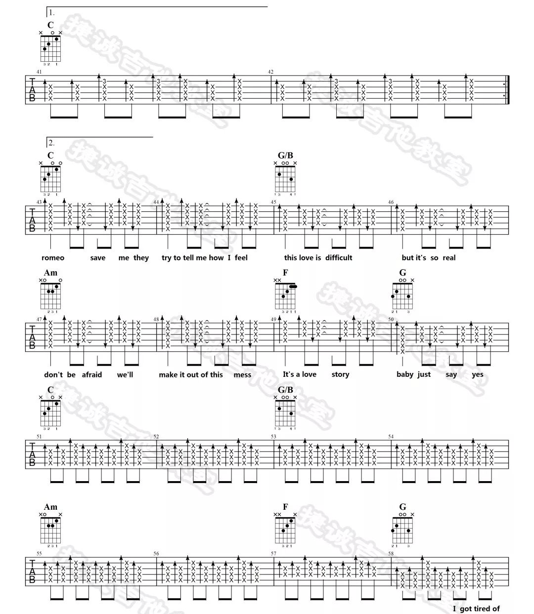 《Love-Story吉他谱》Taylor Swift_C调六线谱_捷诚吉他教室制谱