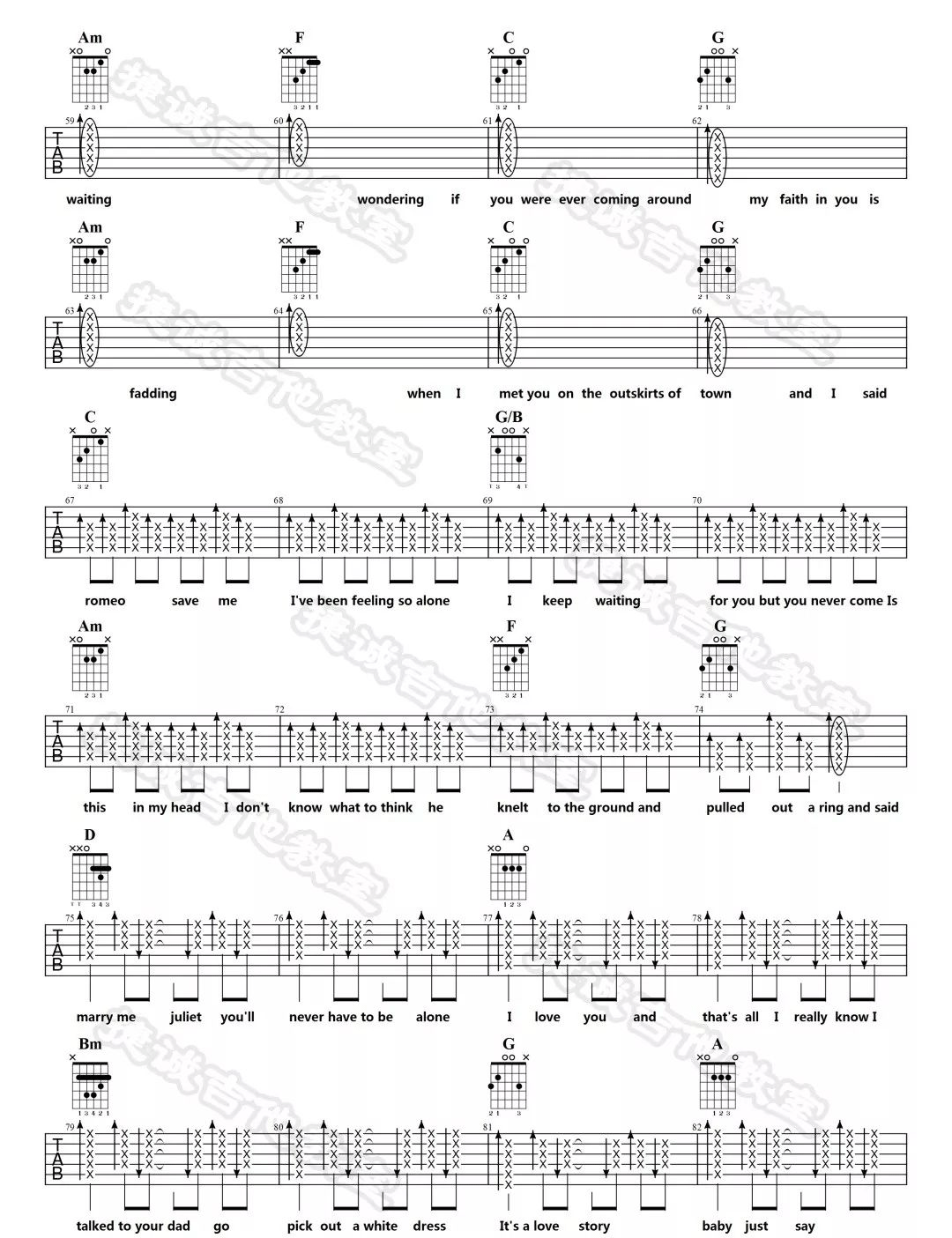 《Love-Story吉他谱》Taylor Swift_C调六线谱_捷诚吉他教室制谱