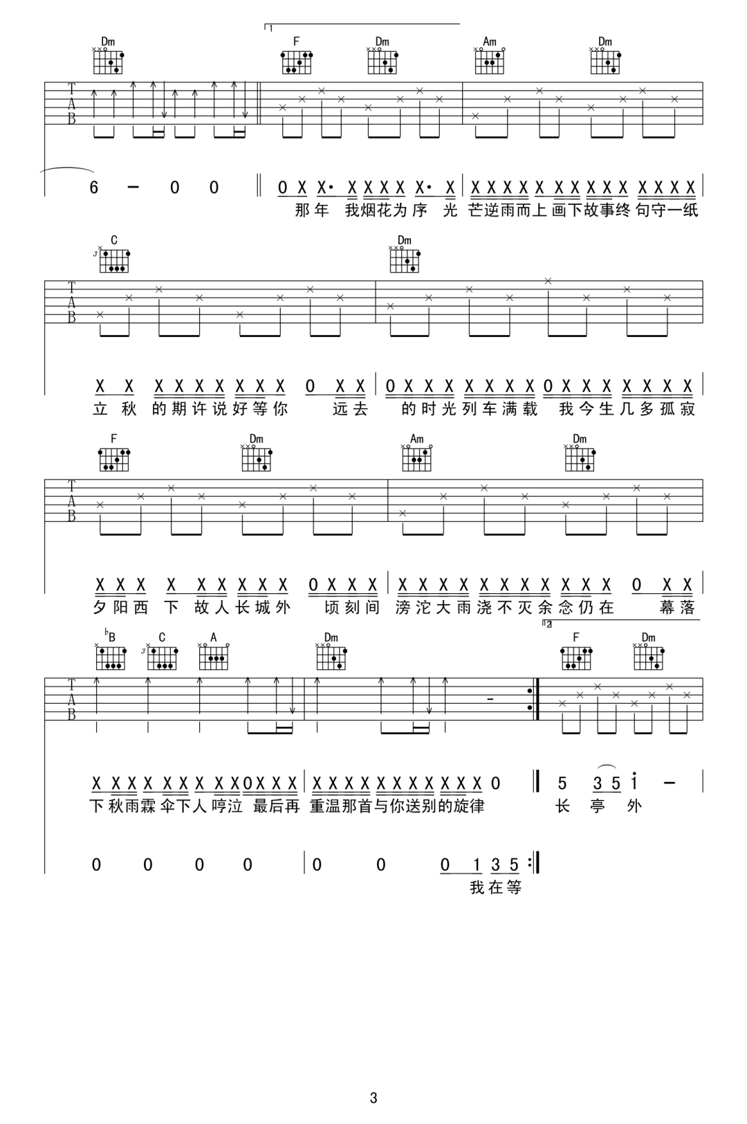 《下完这场雨吉他谱》后弦_F调六线谱_网络转载制谱