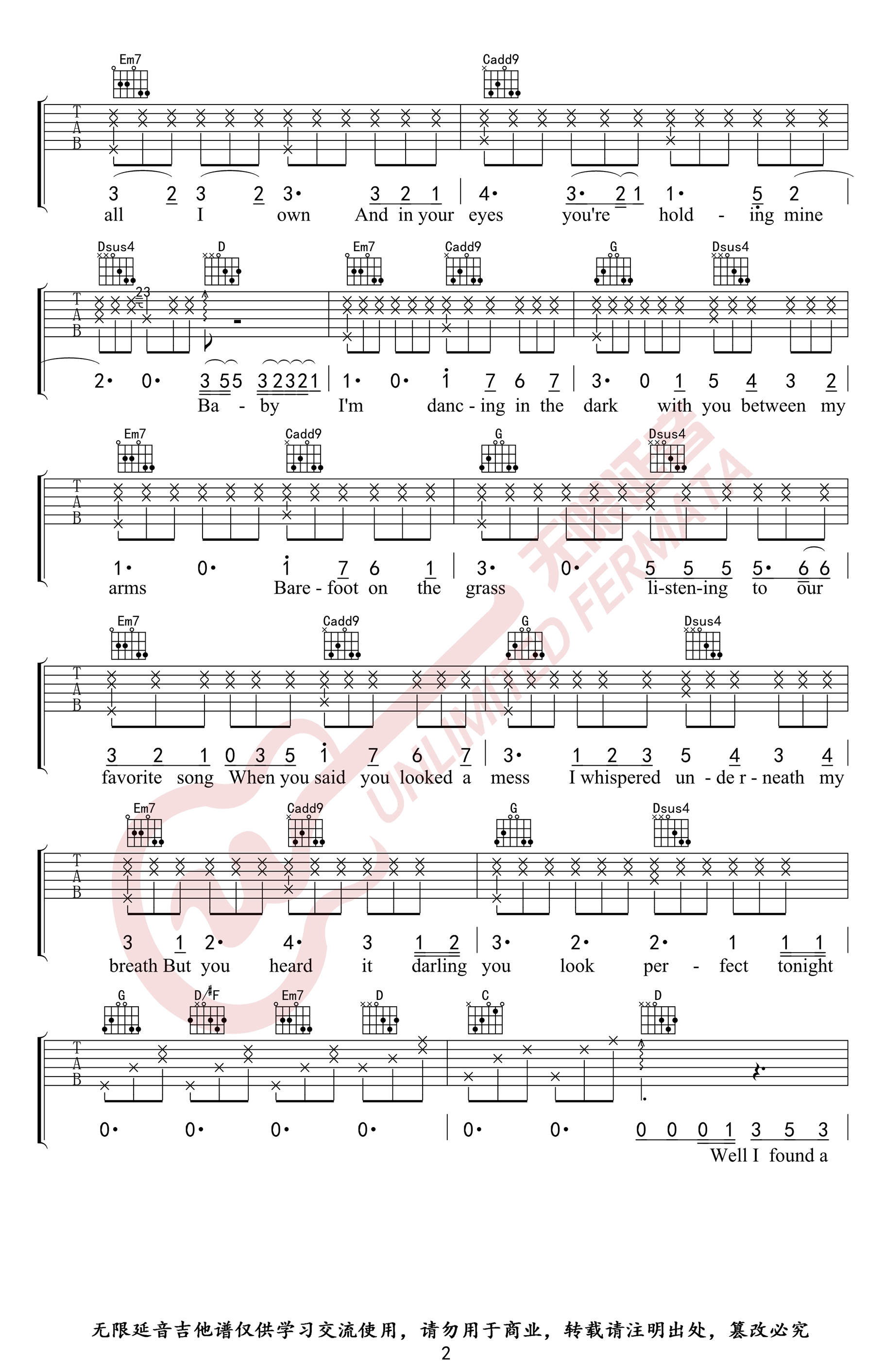 《Perfect吉他谱》Ed-Sheeran_G调六线谱_无限延音制谱