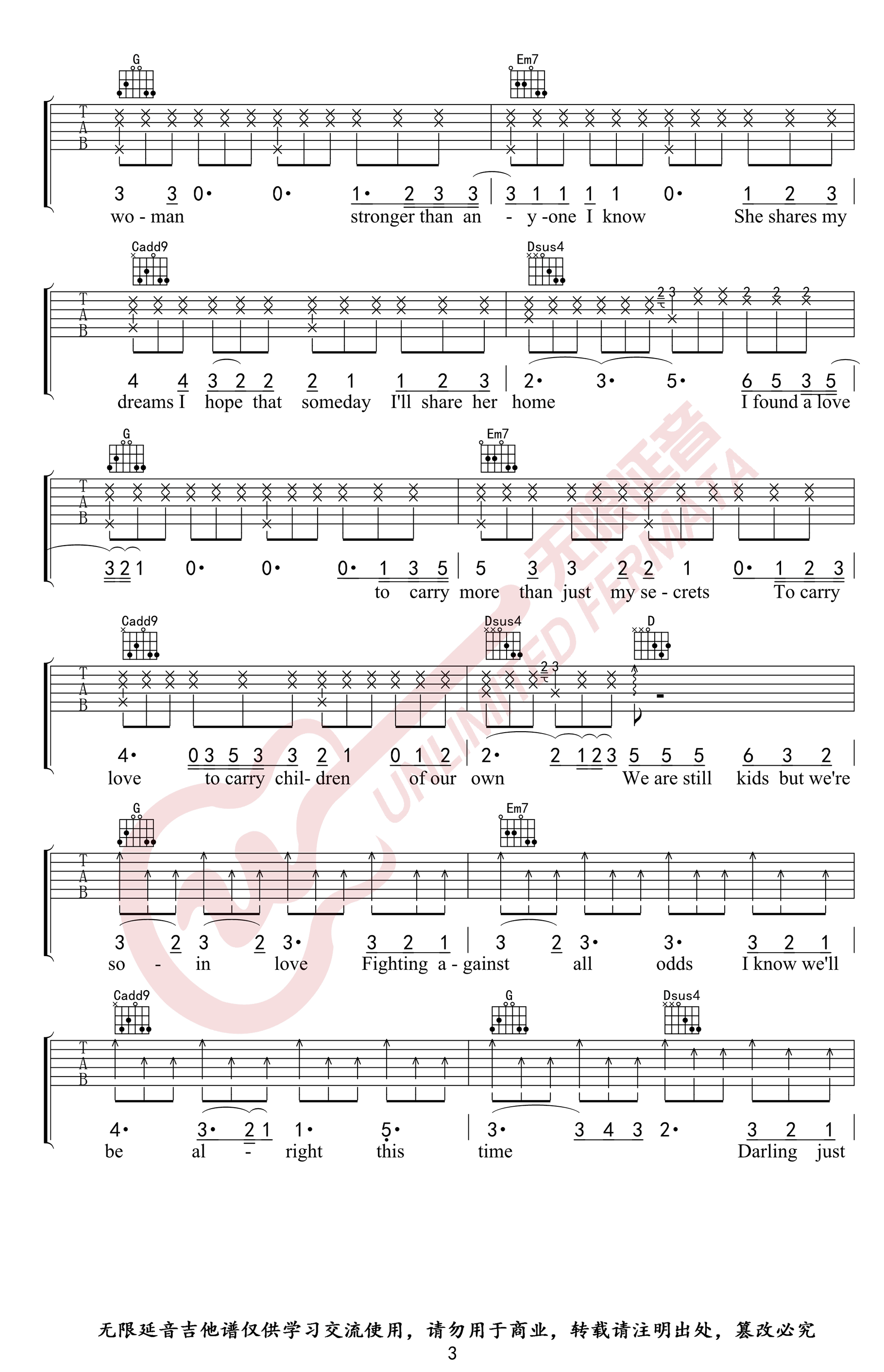 《Perfect吉他谱》Ed-Sheeran_G调六线谱_无限延音制谱