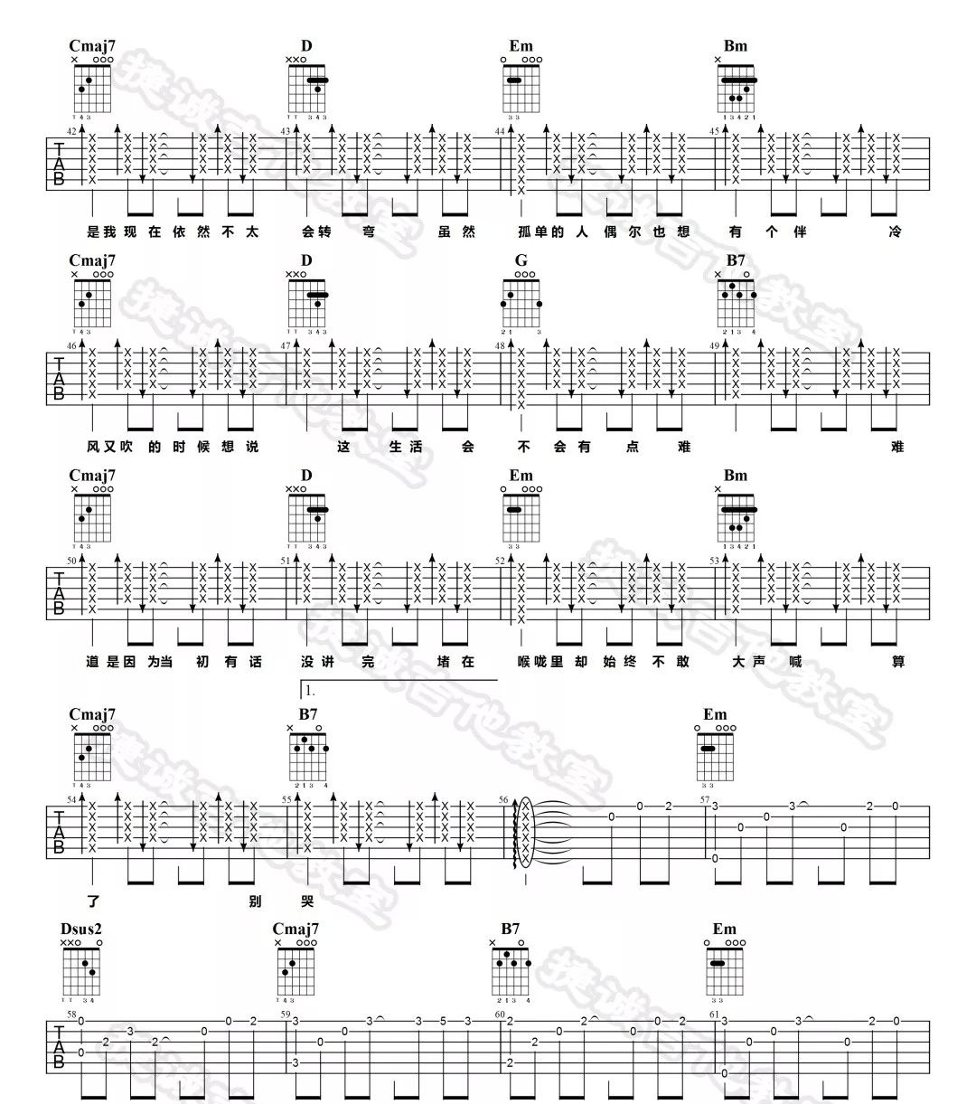 《呓语吉他谱》毛不易_G调六线谱_捷诚吉他教室制谱