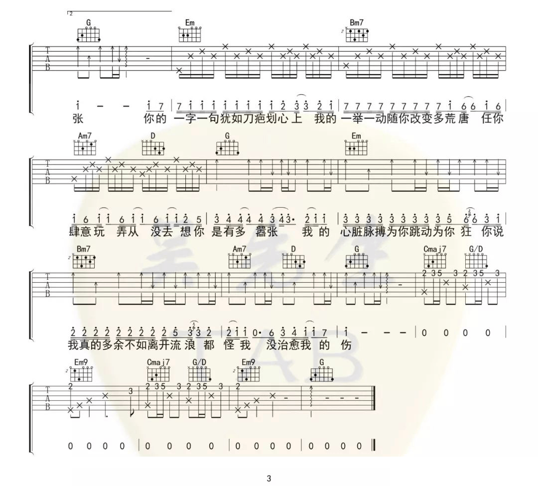 《嚣张吉他谱》en_G调六线谱_吴先生TAB制谱