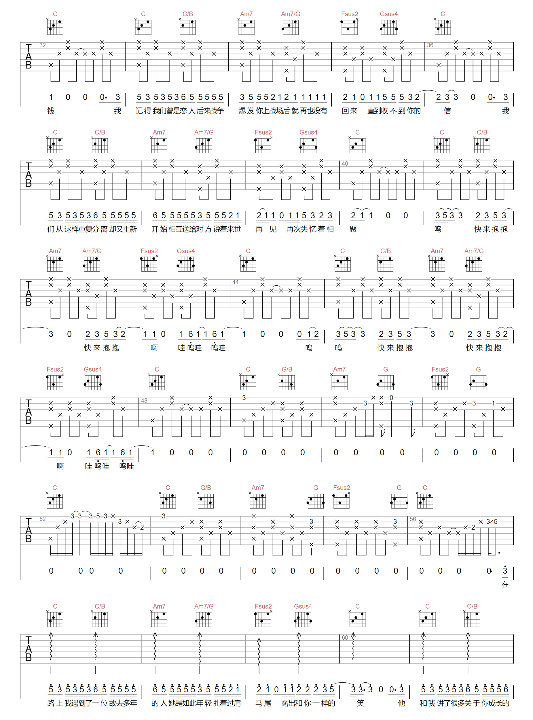 《我记得吉他谱》赵雷_C调六线谱_浪淘沙制谱