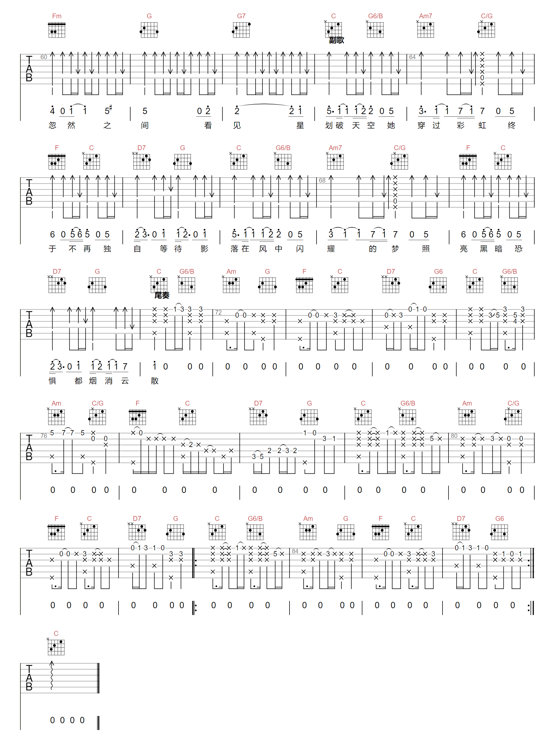《梦在黎明破晓时吉他谱》盘尼西林_C调六线谱_两万五制谱