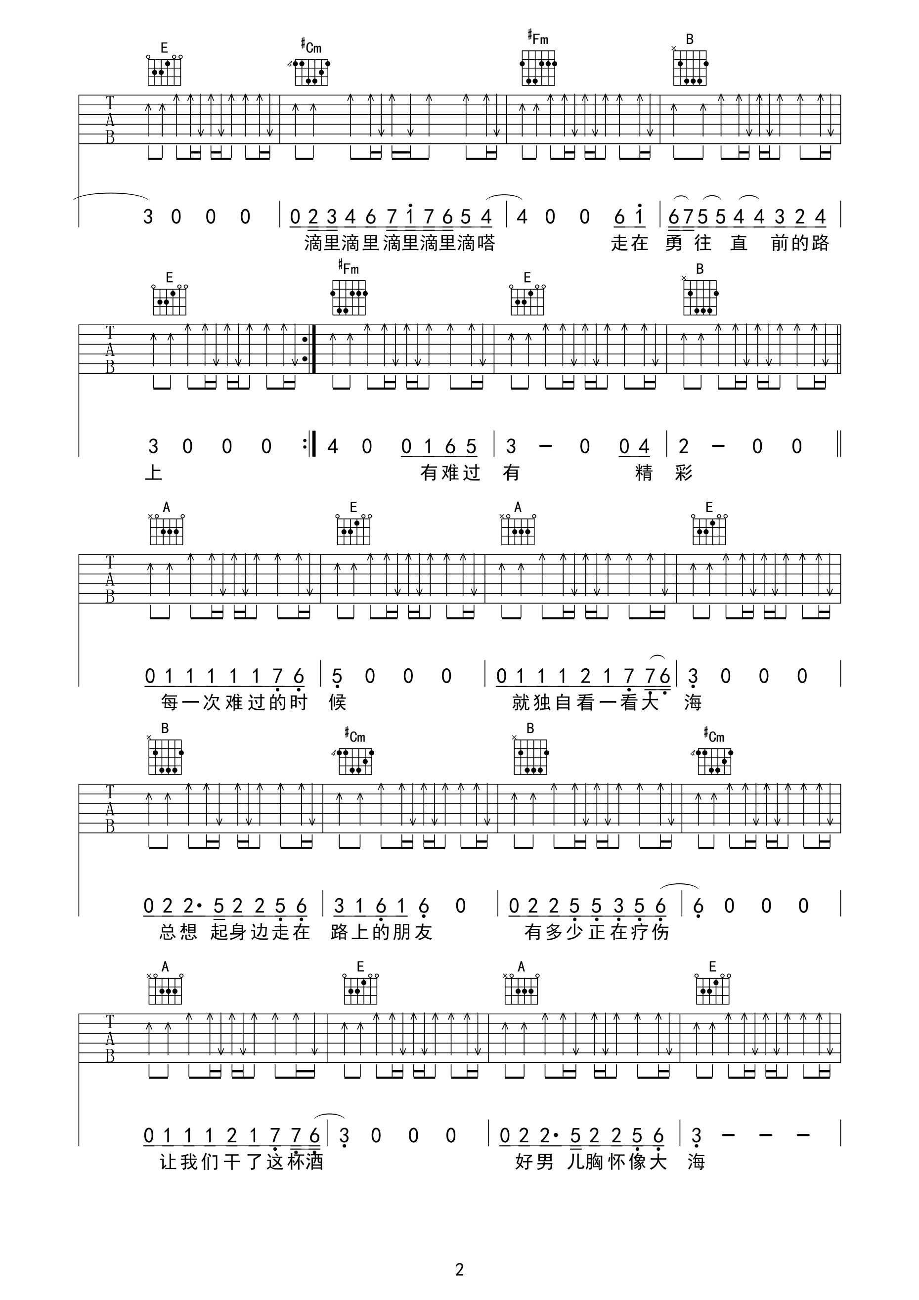 《曾经的你吉他谱》许巍_A调六线谱_又又吉他制谱