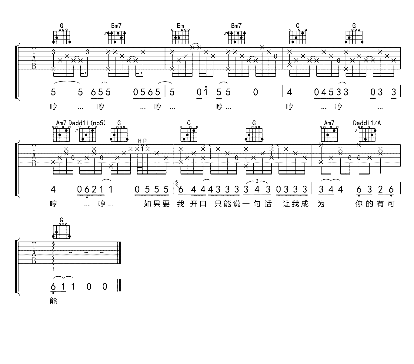 《有可能的夜晚吉他谱》曾轶可_G调六线谱_网络转载制谱