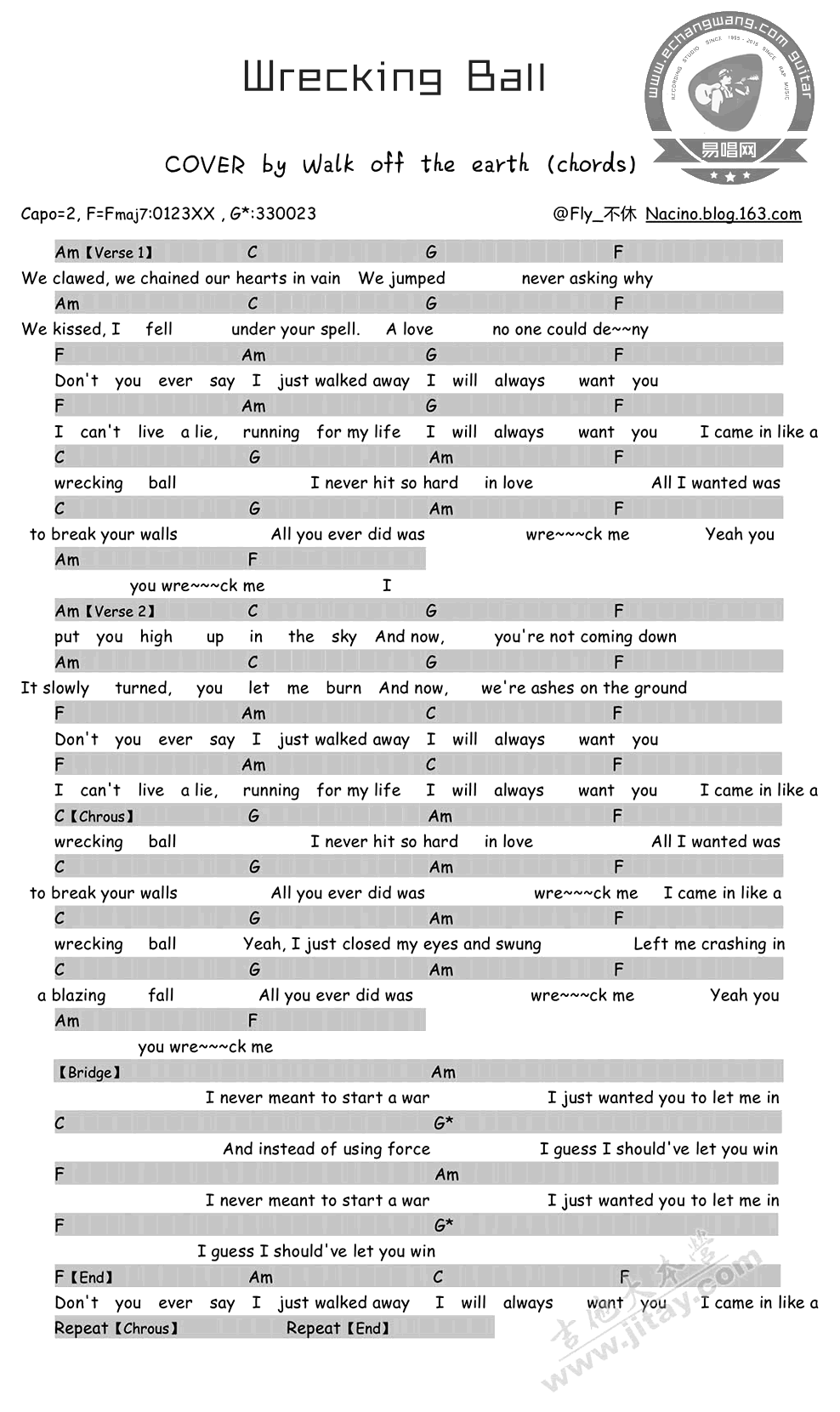 《Wrecking Ball吉他谱》和弦谱简单版