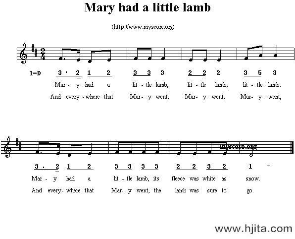 歌曲mary had a little lamb的简谱歌谱下载