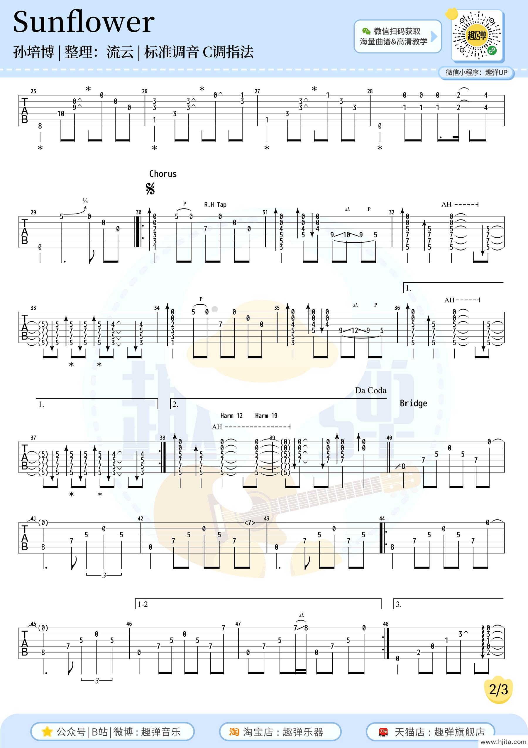 Sunflower指弹吉他谱 孙培博 太阳花吉他演示视频-2