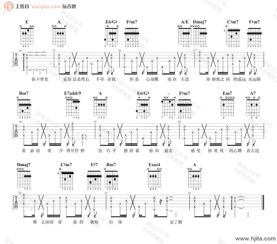 《左边》吉他谱_A调弹唱六线谱_吉他视频教学_杨丞琳