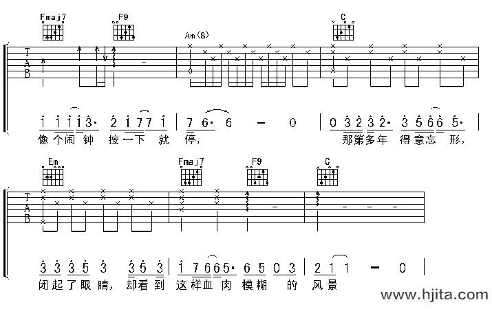 出卖吉他谱_C调弹唱六线谱_图片谱_周传雄