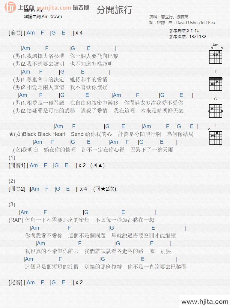 分开旅行吉他谱_刘若英,黄立行_吉他弹唱和弦谱