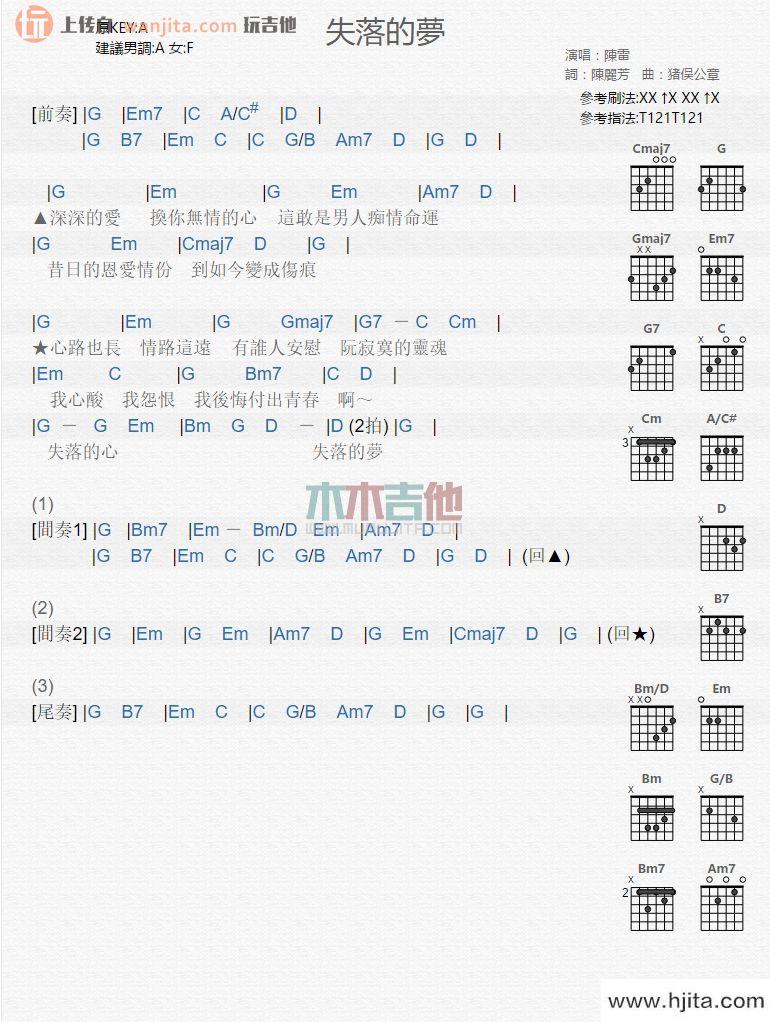 失落的梦(吉他谱)_陈雷