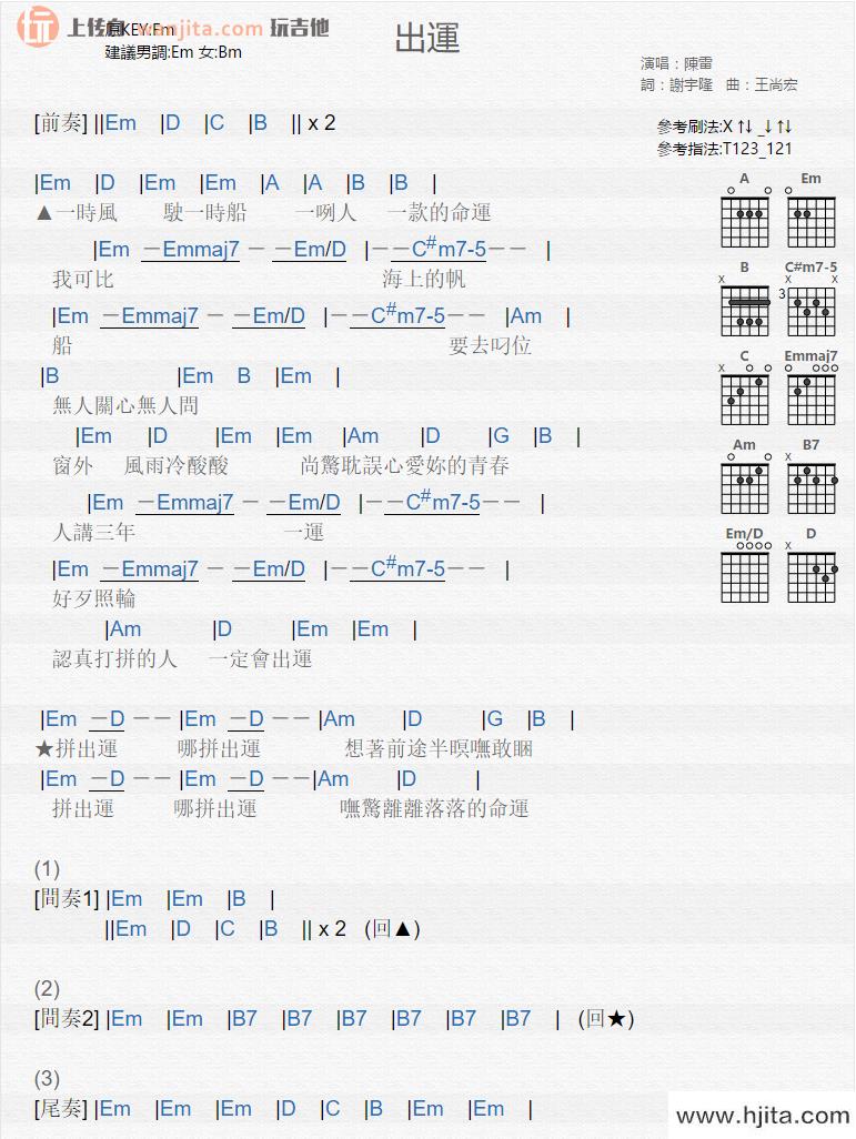 出运(吉他谱)_陈雷