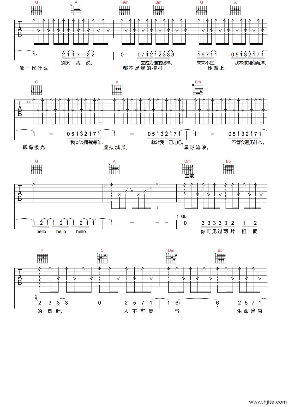 吴青峰《我们都拥有海洋吉他谱》F调原版弹唱谱