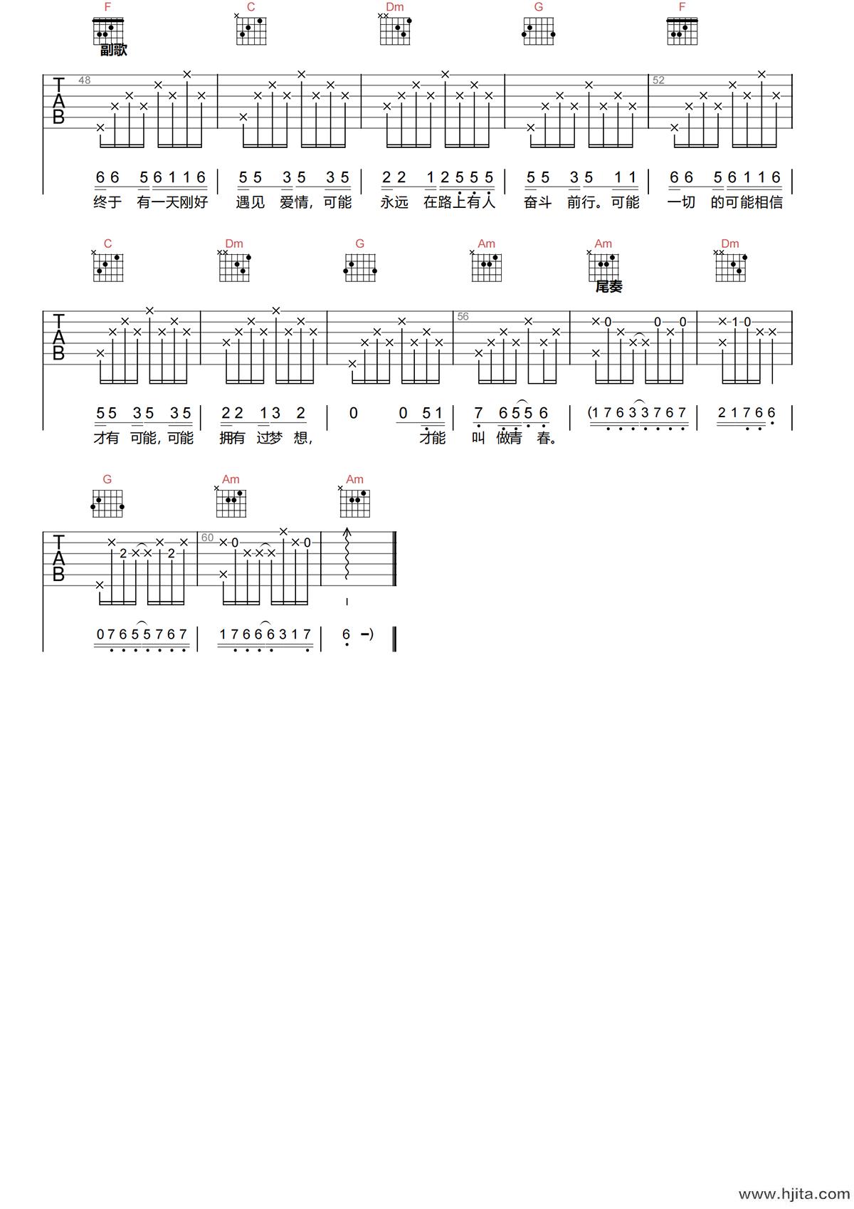 可能吉他谱-程响《可能》C调简化原版六线谱