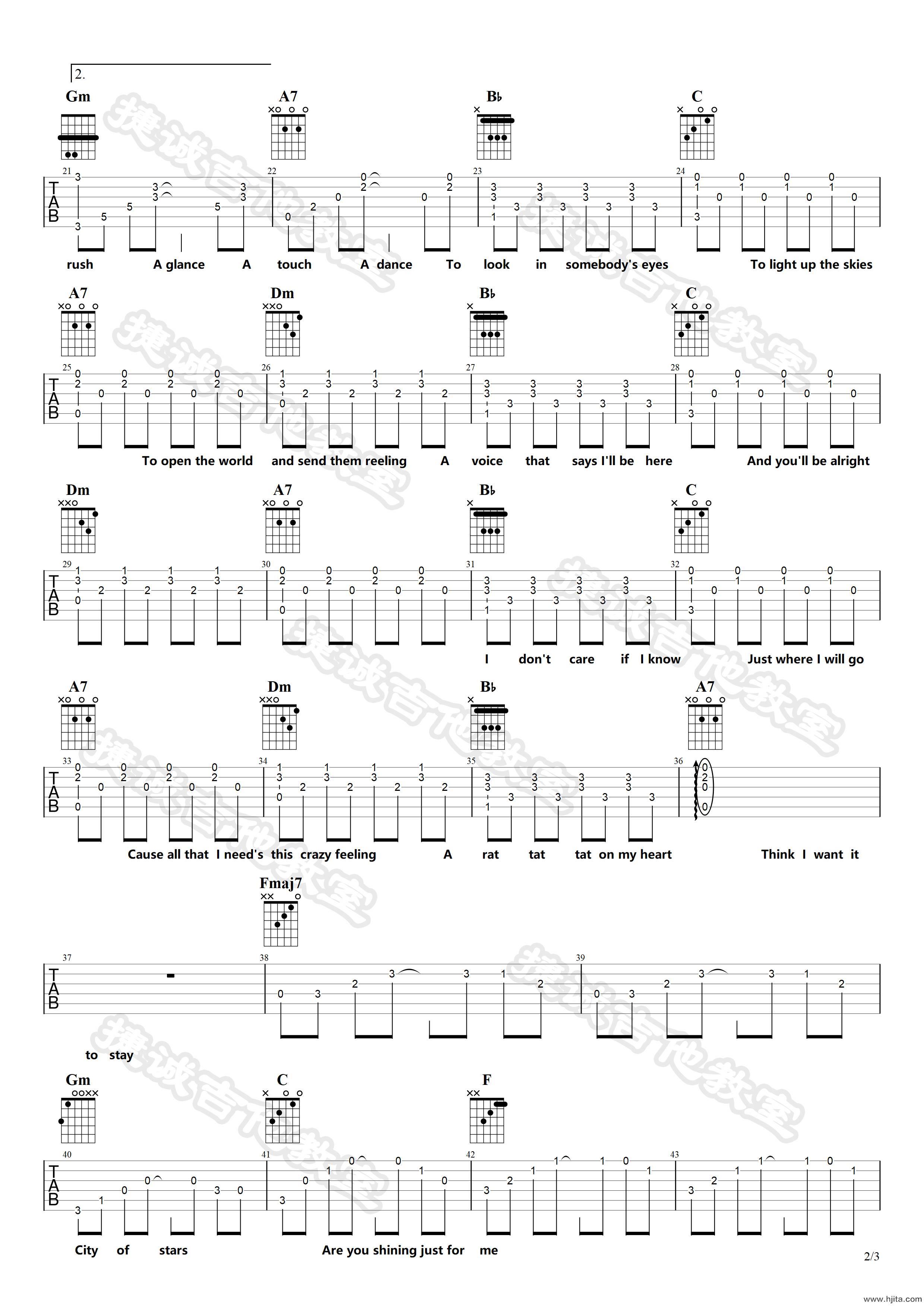 City Of Stars吉他谱-Ryan Gosling-F调弹唱六线谱