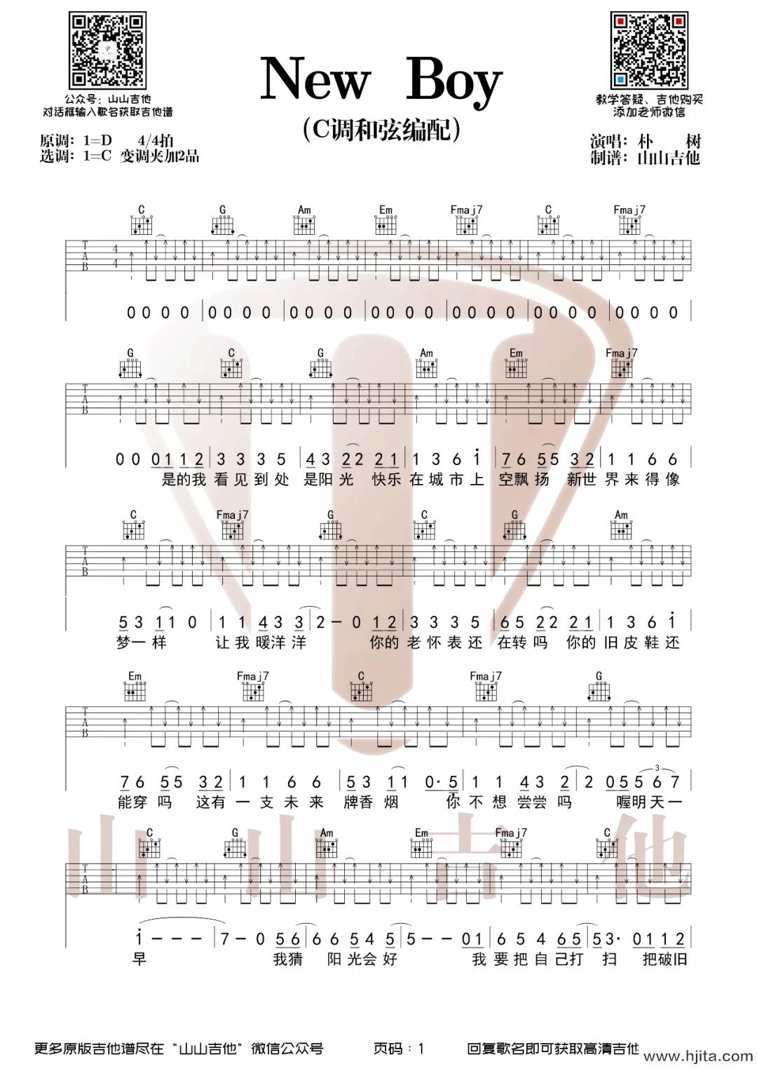 NEWBOY吉他谱-朴树-C调扫弦原版六线谱