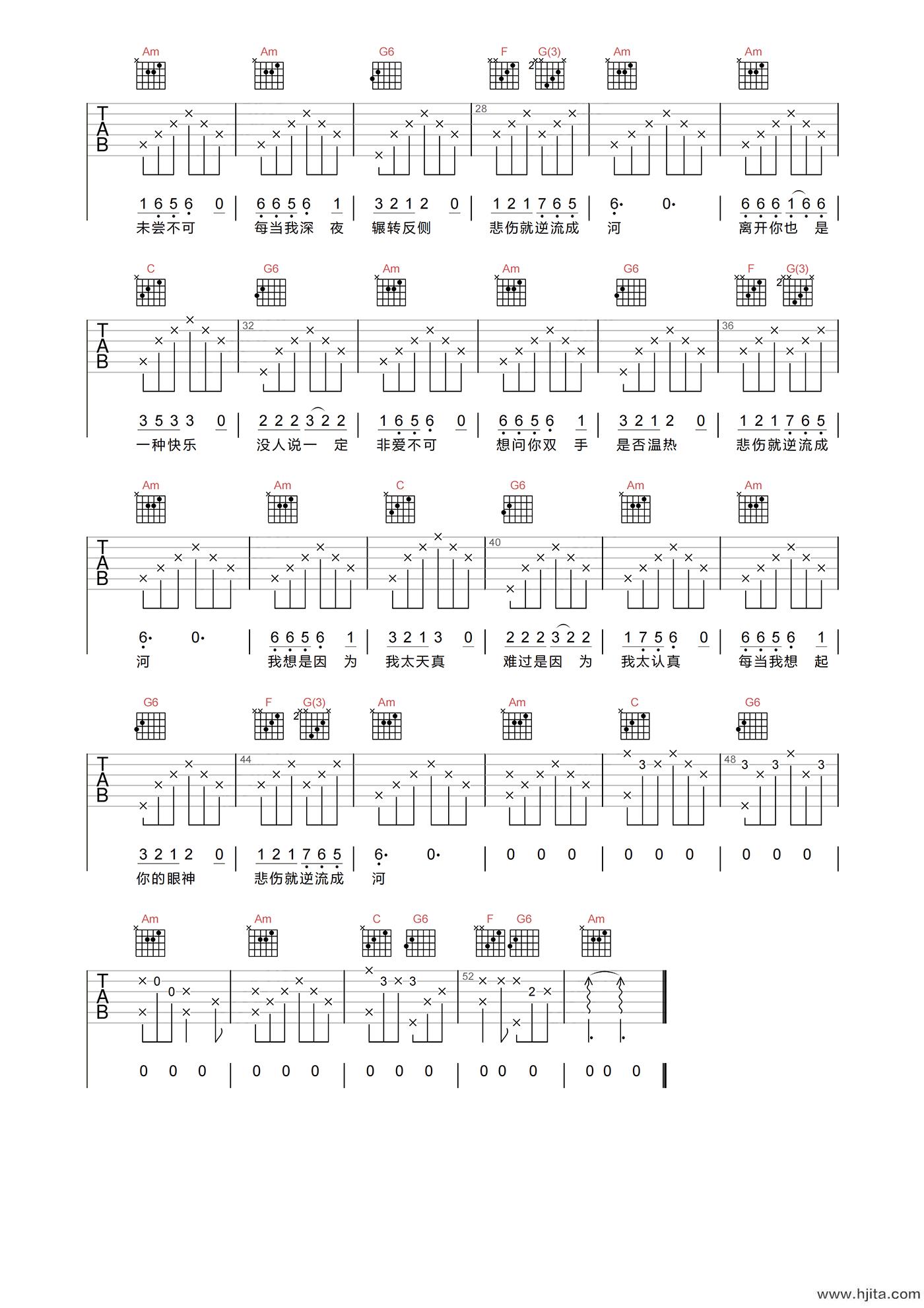 金南玲《逆流成河》吉他谱-C调原版弹唱谱