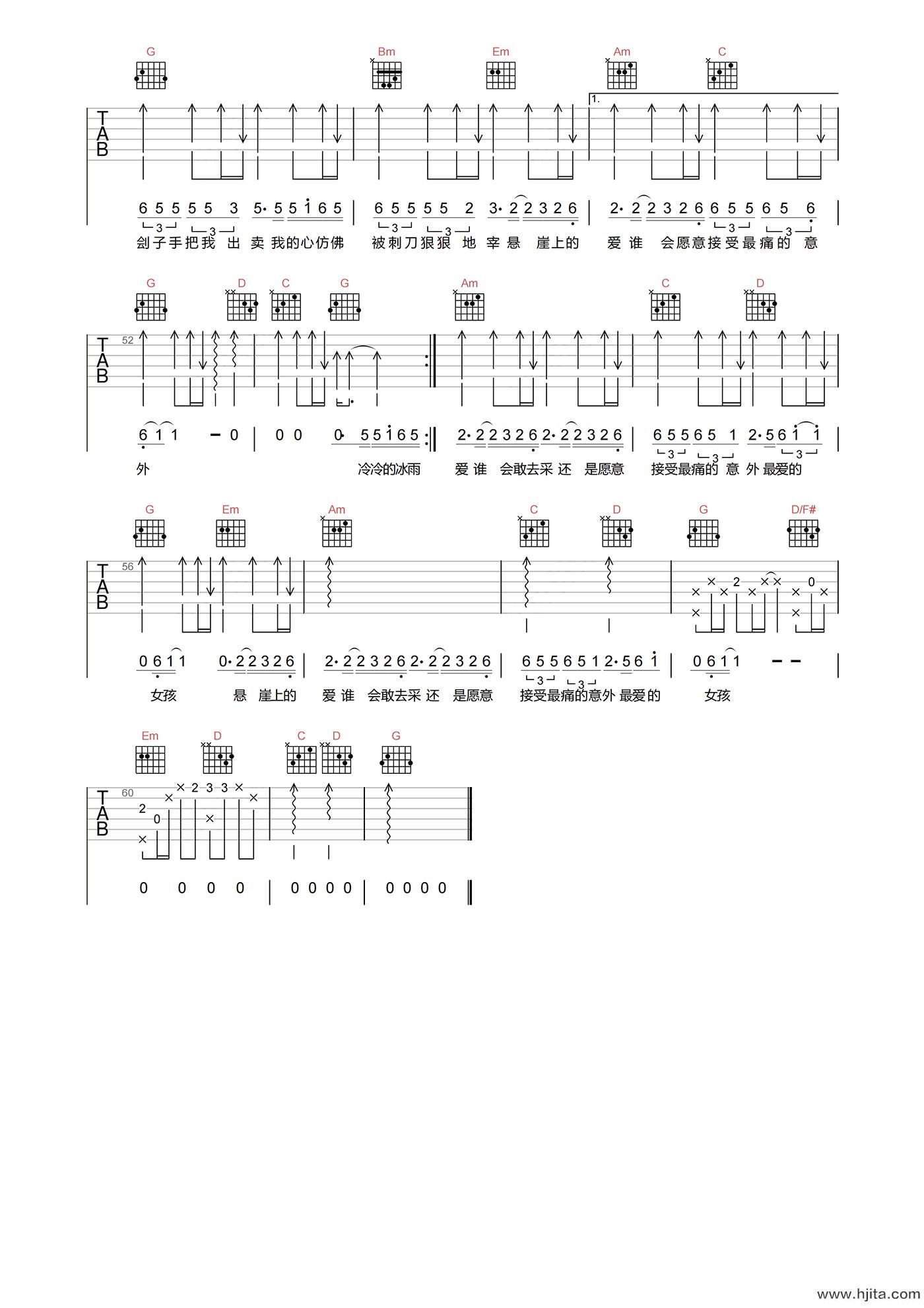 冰雨吉他谱-刘德华《冰雨》A调高清原版六线谱