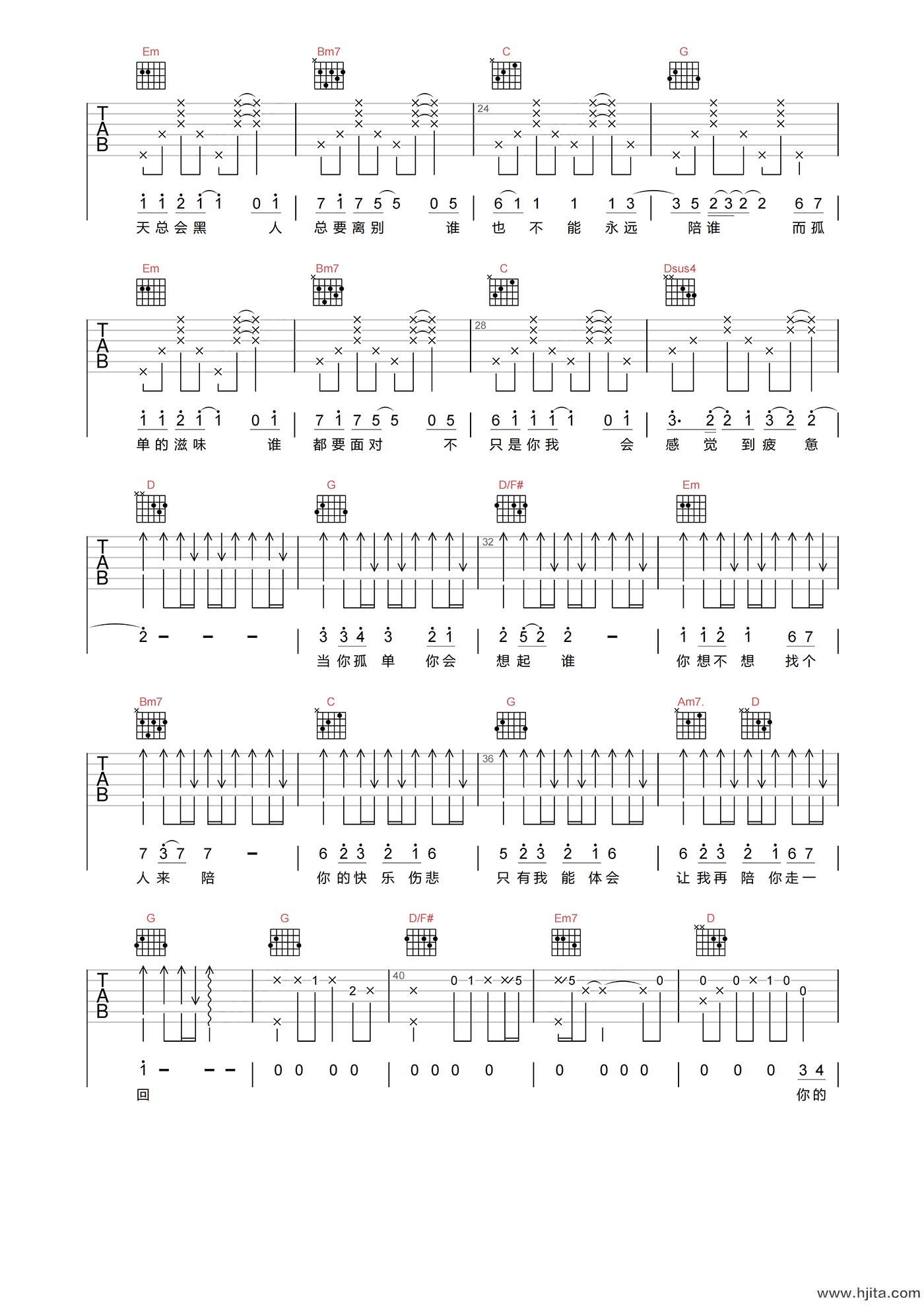 张栋梁《当你孤单你会想起谁》吉他谱-G调原版吉他弹唱谱