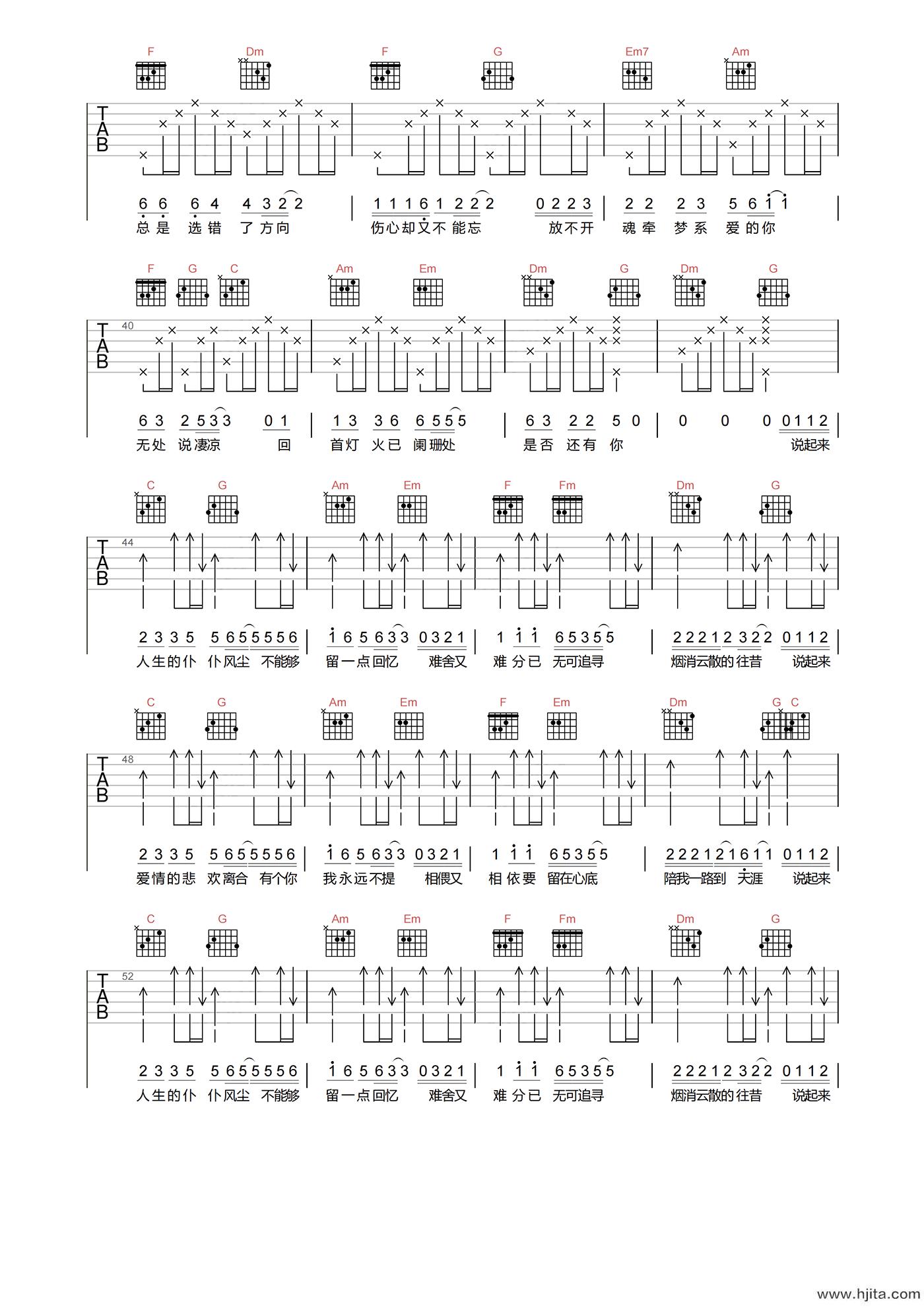 难舍难分吉他谱-谭咏麟-C调高清原版-吉他弹唱六线谱