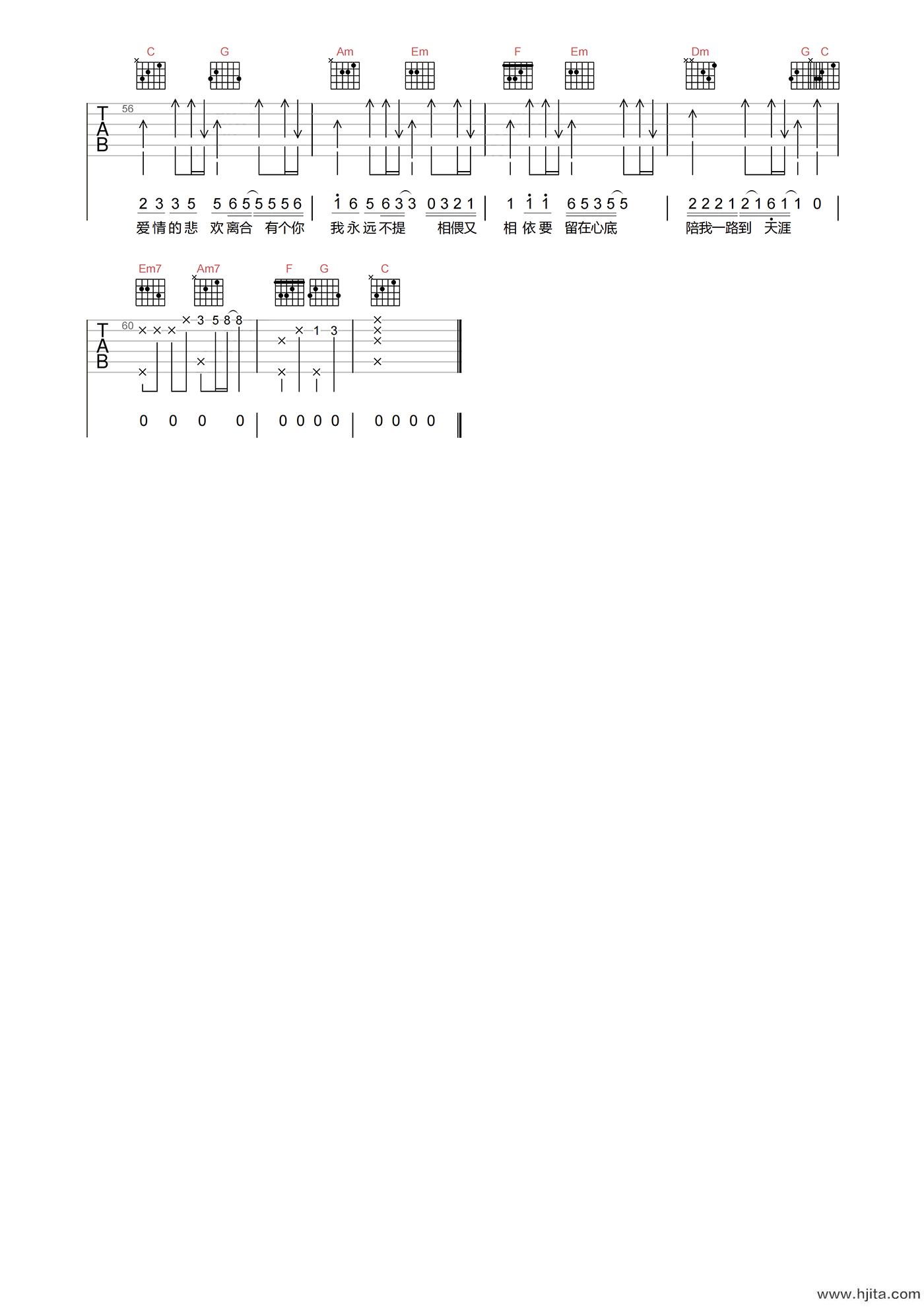 难舍难分吉他谱-谭咏麟-C调高清原版-吉他弹唱六线谱