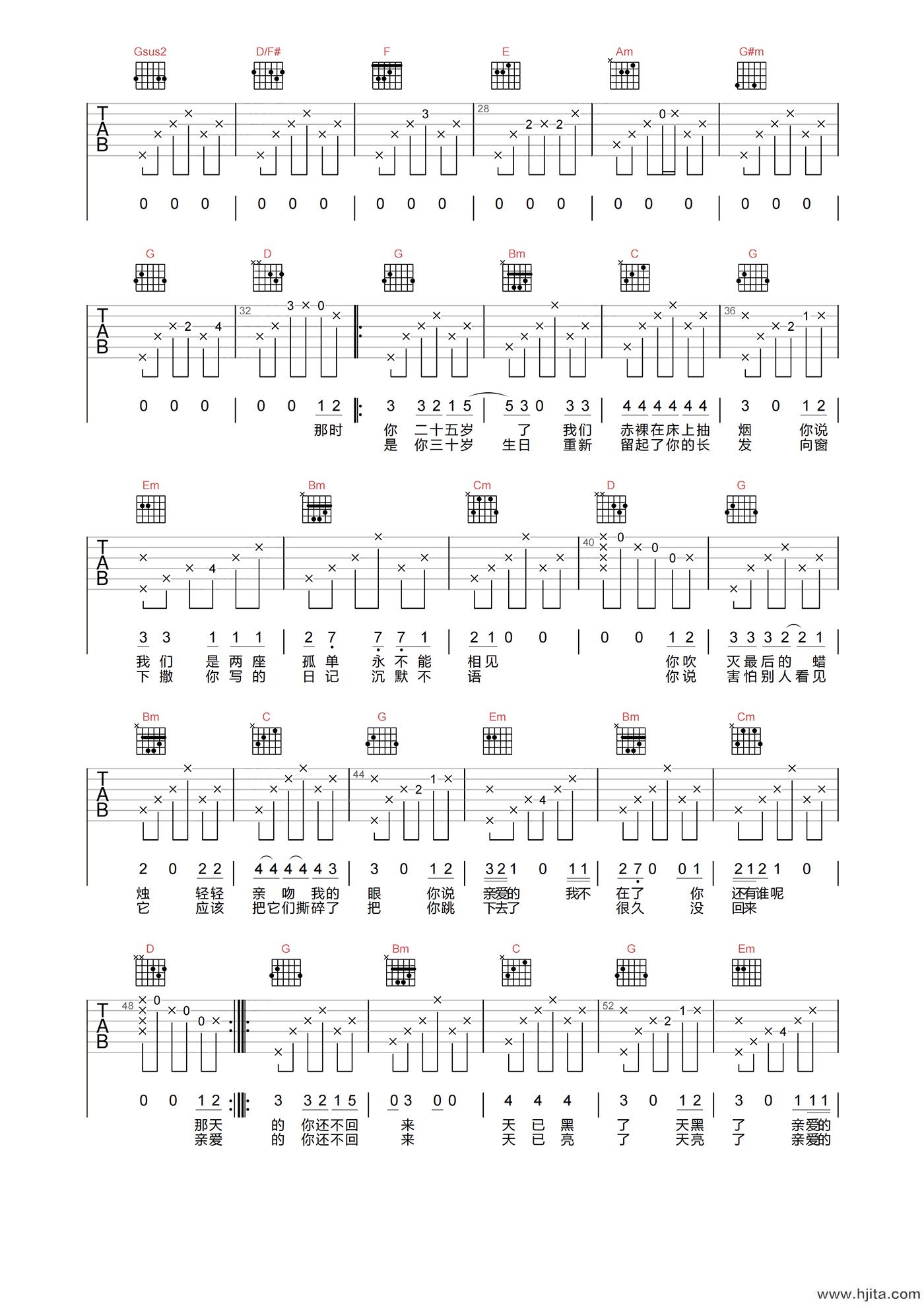 时间里的吉他谱-马頔-G调原版编配-吉他弹唱六线谱