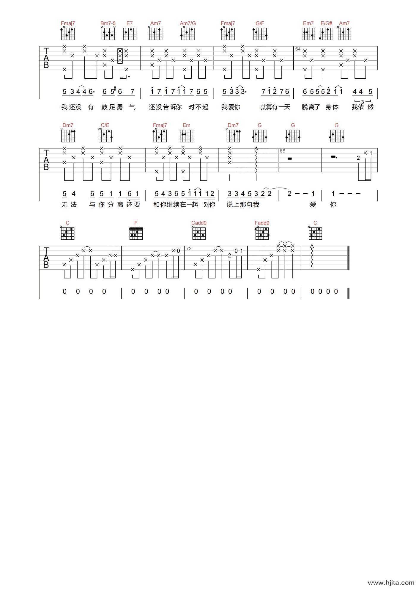 对不起我爱你吉他谱-1983组合-C调超原版-吉他弹唱六线谱