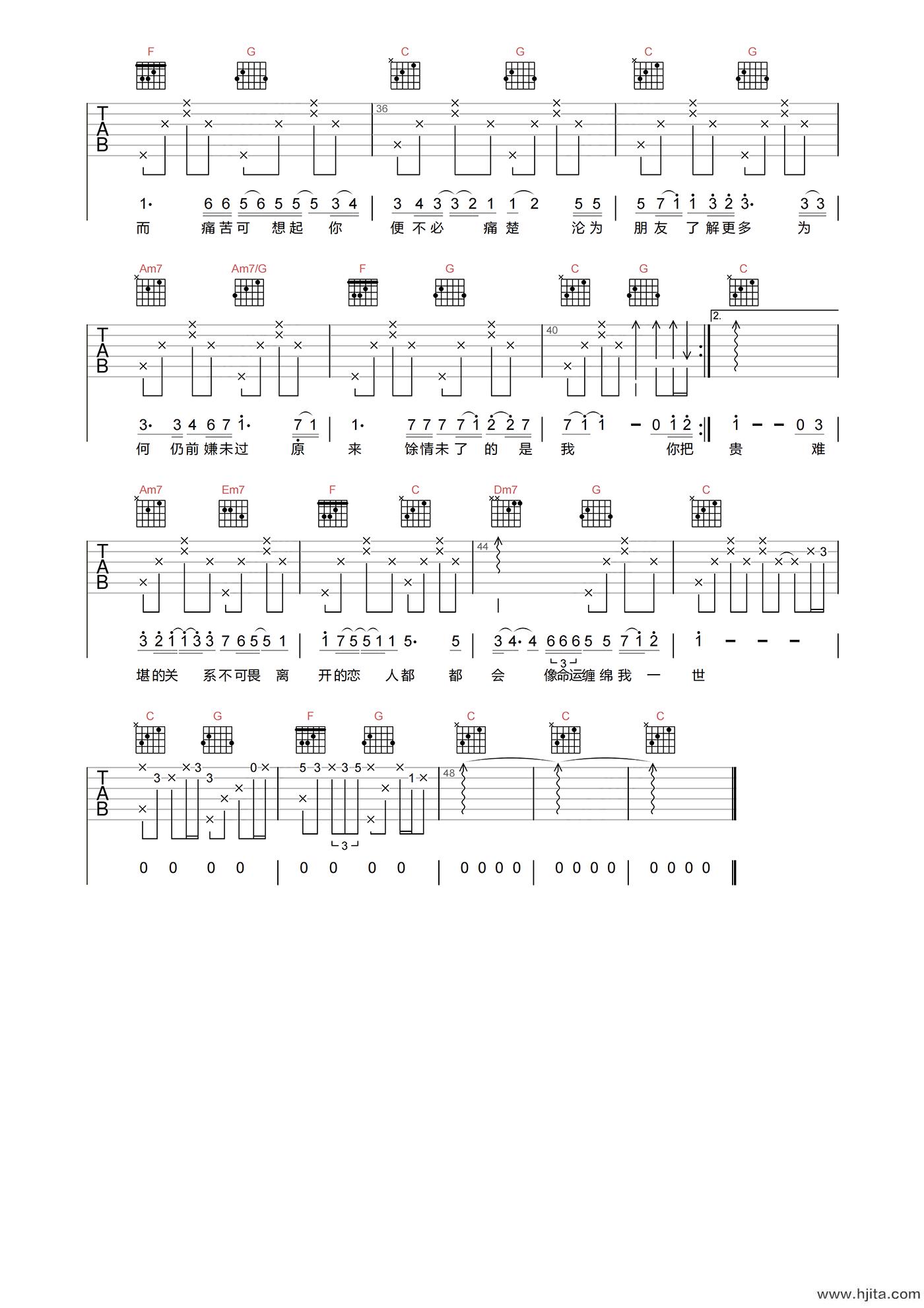 陈慧娴《情意结》吉他谱-C调高清原版弹唱谱