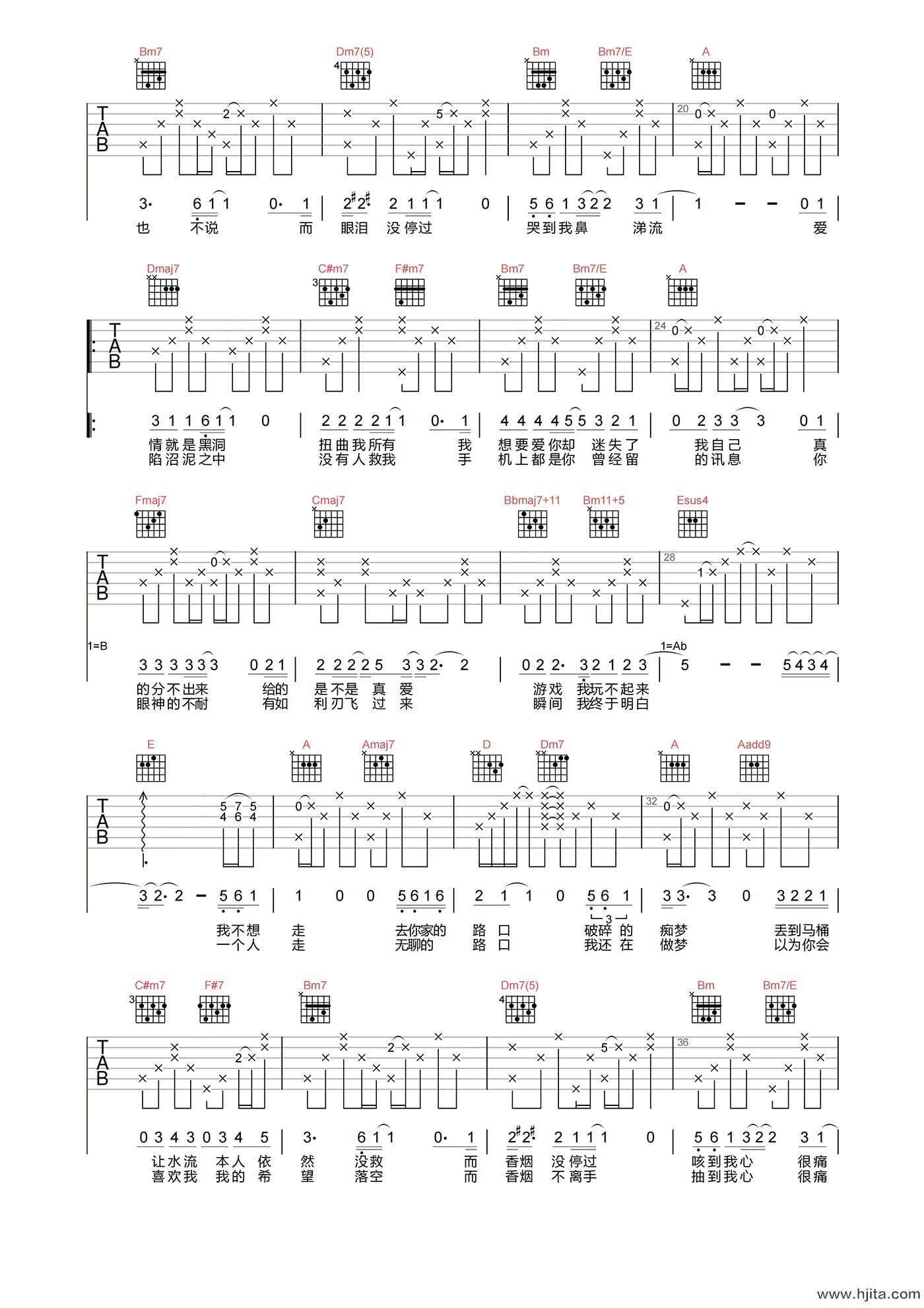 路口吉他谱-张震岳-《路口》B调原版吉他弹唱谱
