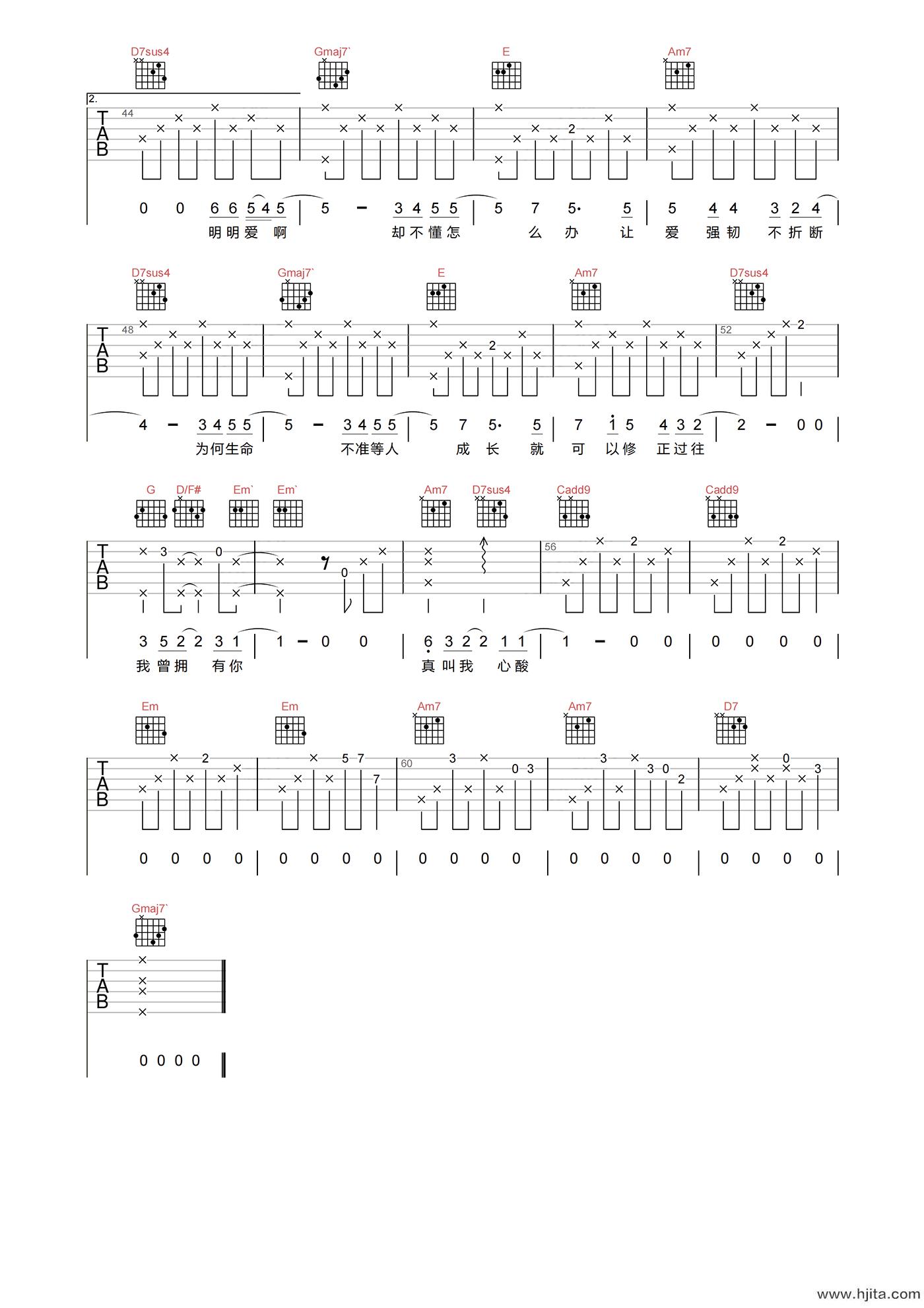 心酸吉他谱-林宥嘉-《心酸》A调原版弹唱六线谱