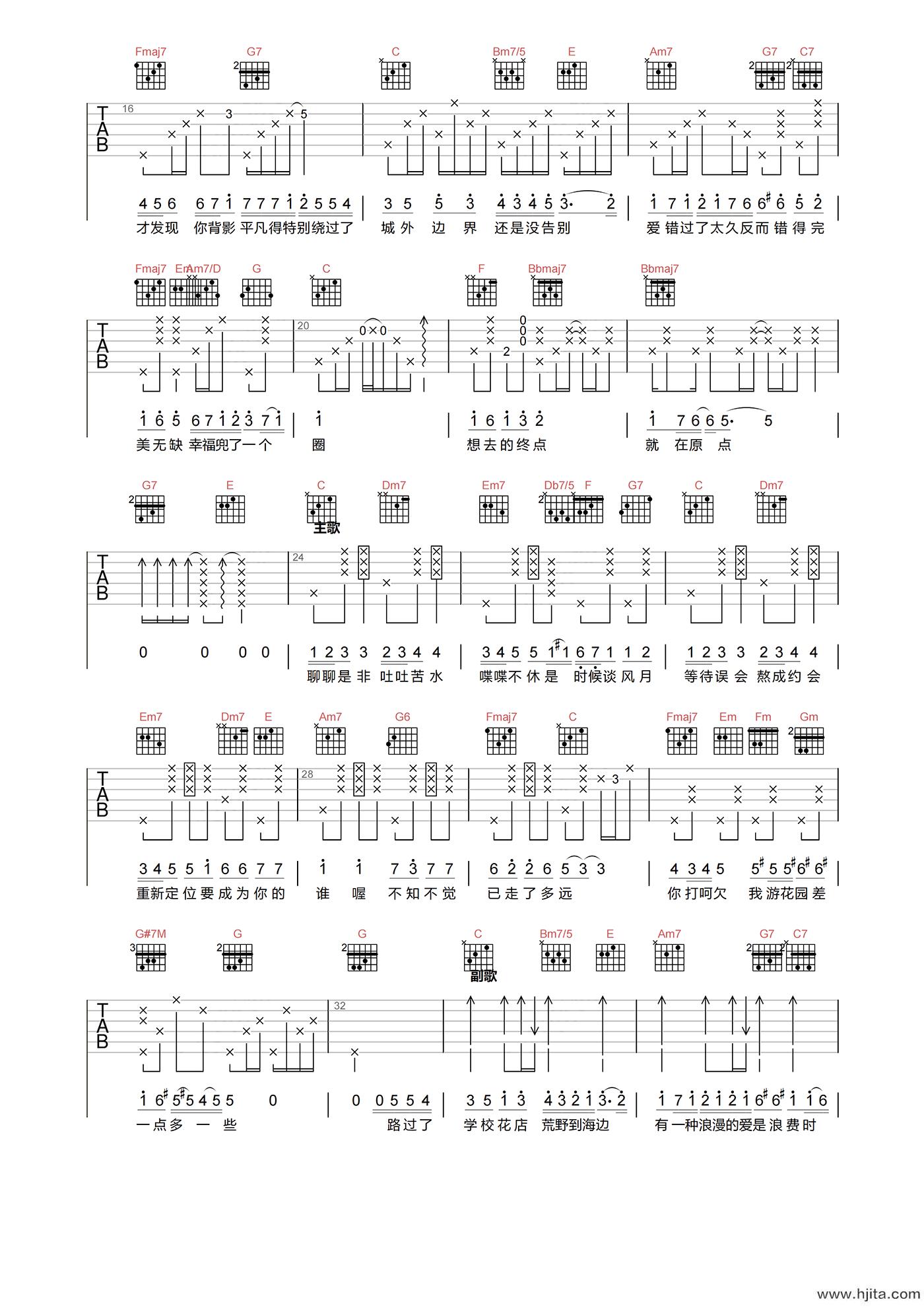 兜圈吉他谱-林宥嘉-C调原版弹唱谱-附PDF下载